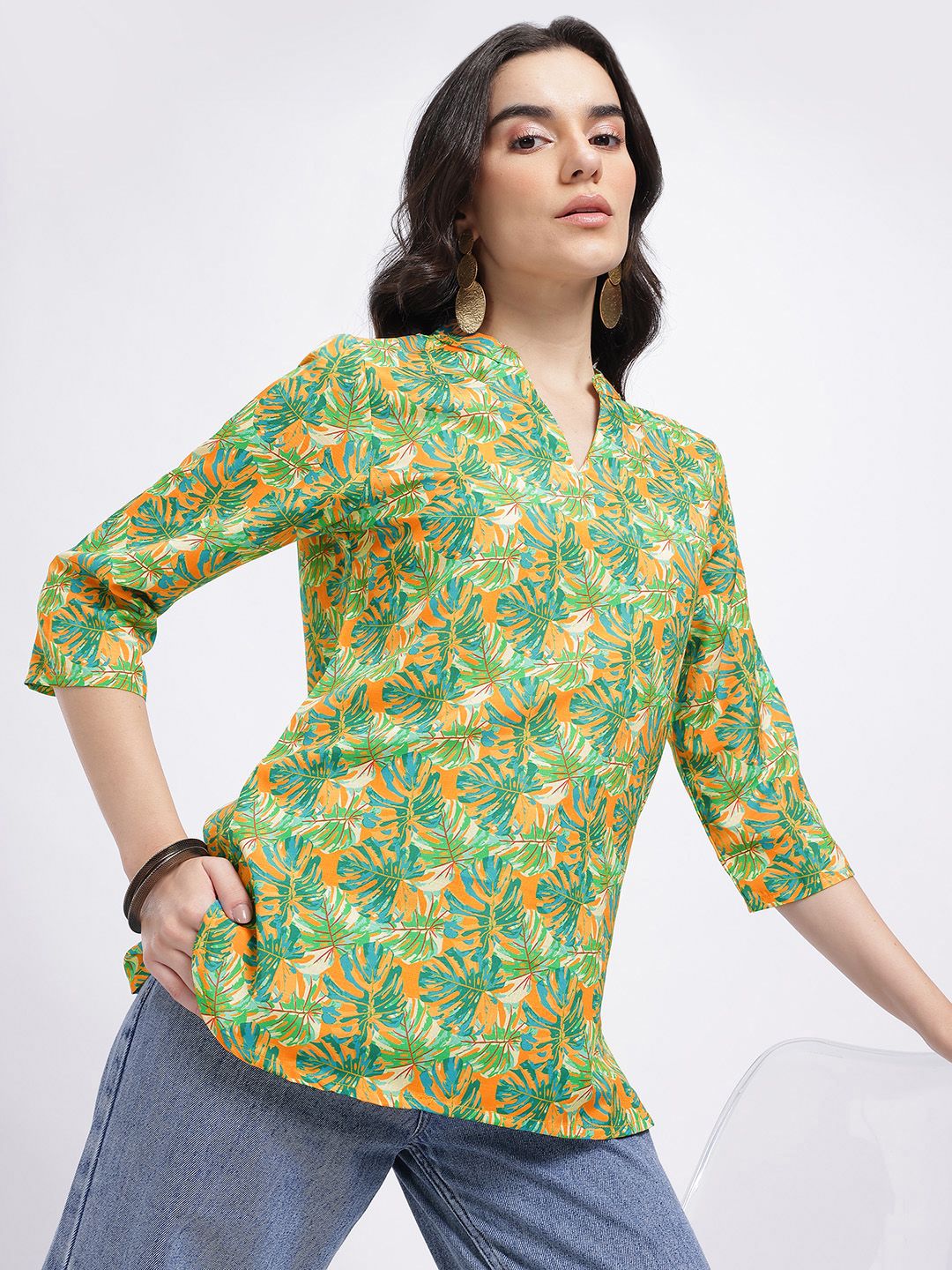 Anouk Rustic Tropical Printed Mandarin Collar Straight Kurti-picture-13