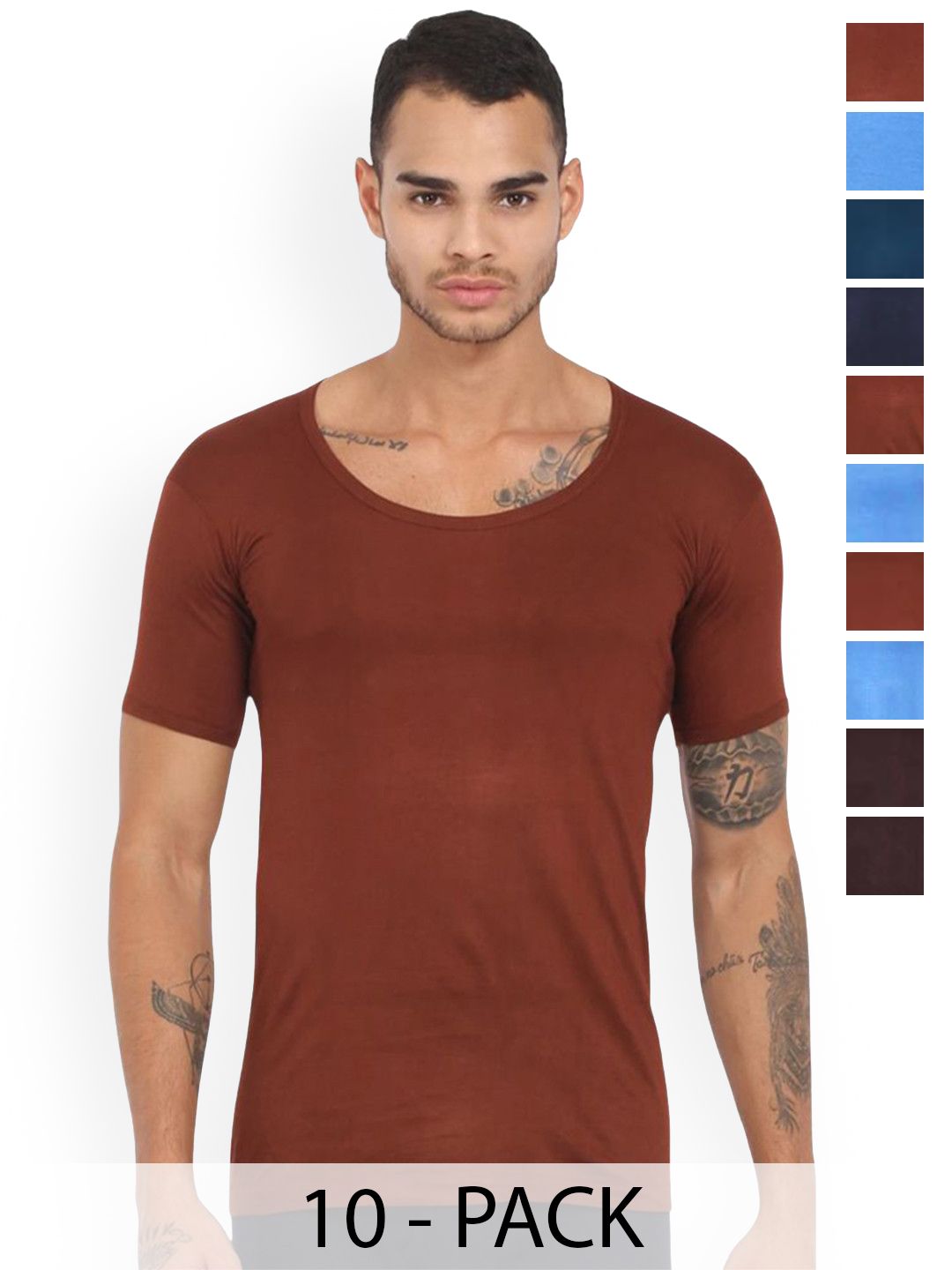 Rupa Jon Pack Of 10 Assorted Pure Cotton Round Neck Undershirt Vests-image-22