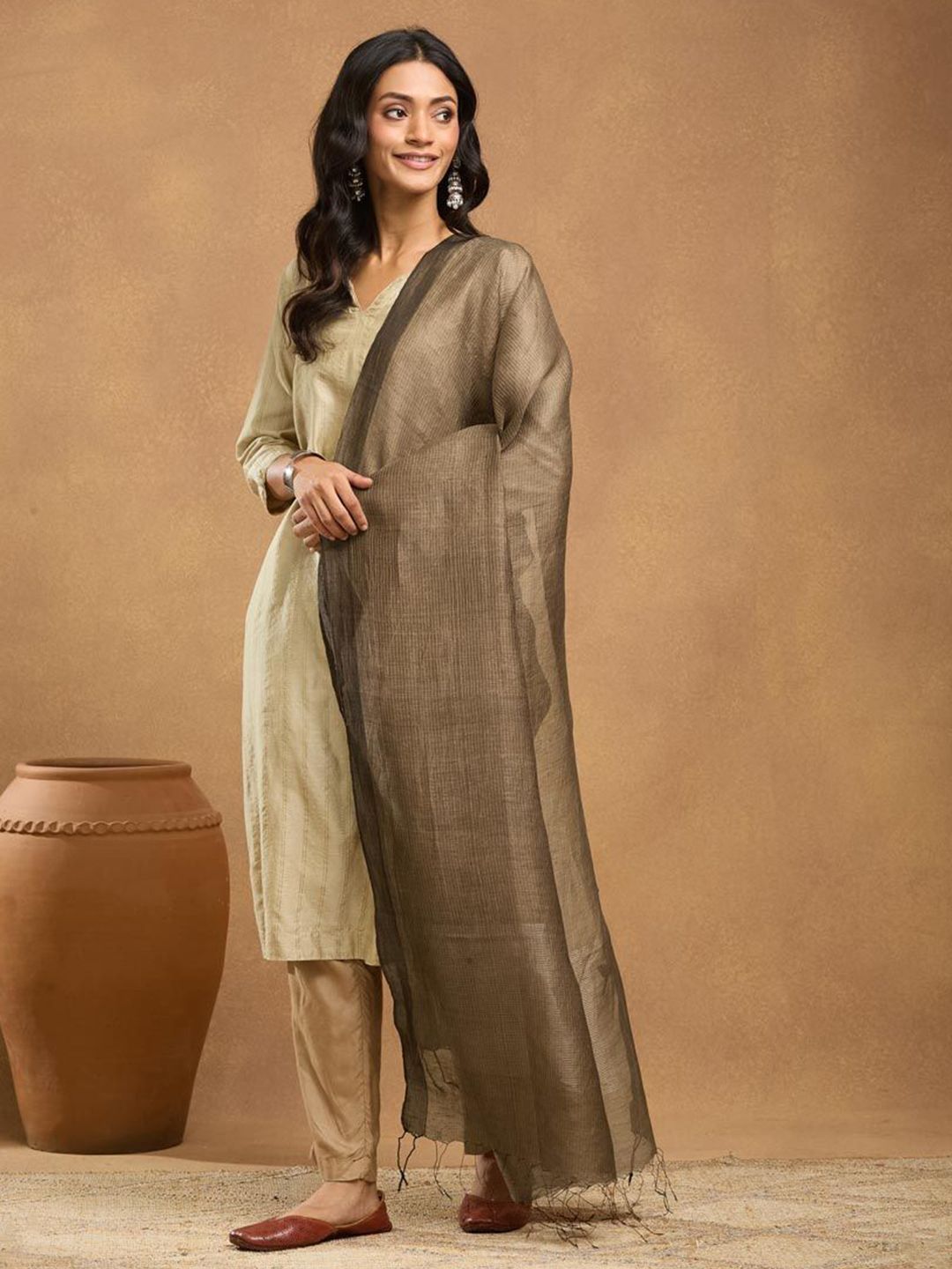 Fabindia Striped Woven Design Zari Dupatta-picture-22