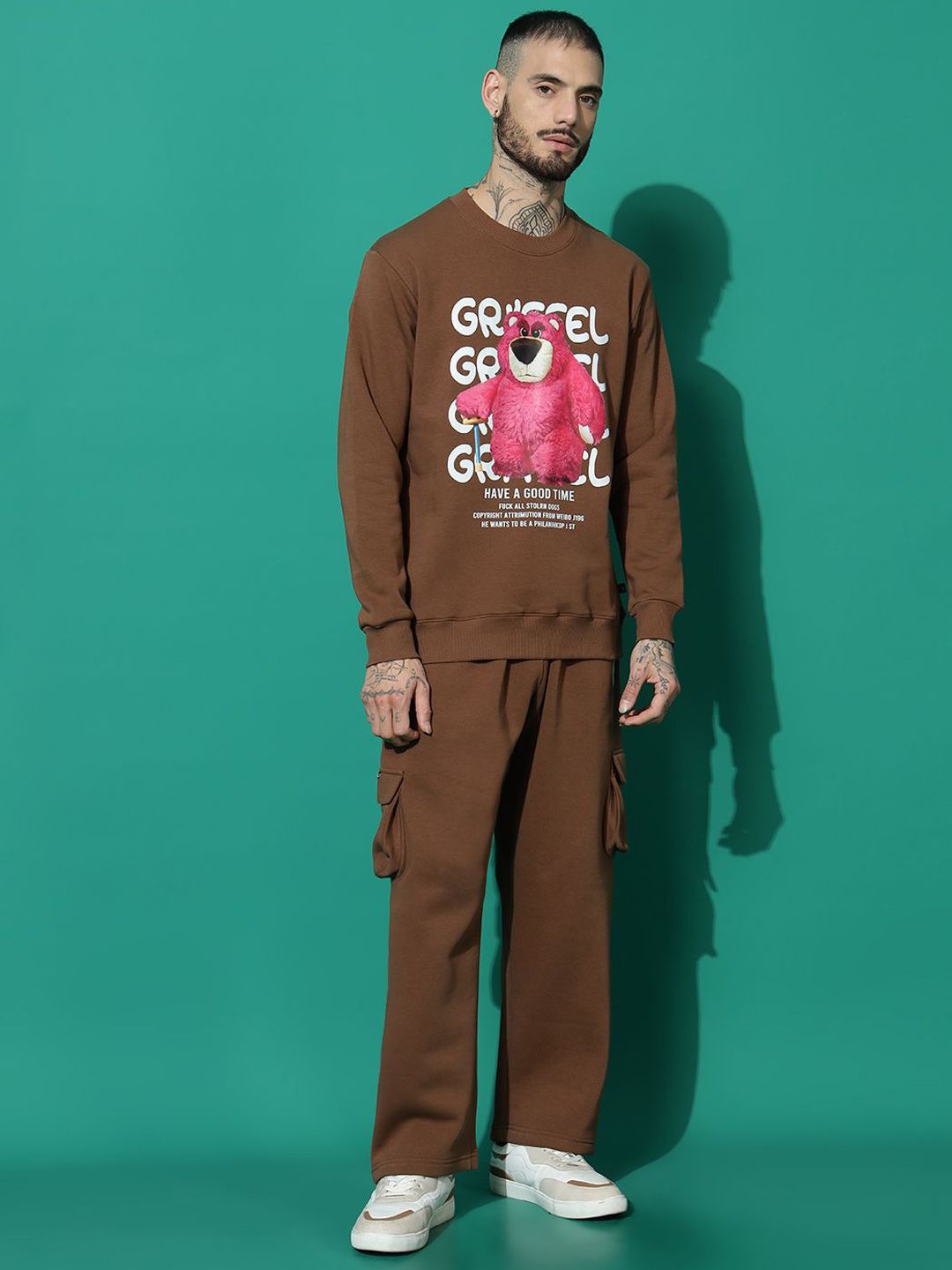 GRIFFEL Pure Cotton Graphic Printed Round Neck Tracksuit-picture-19