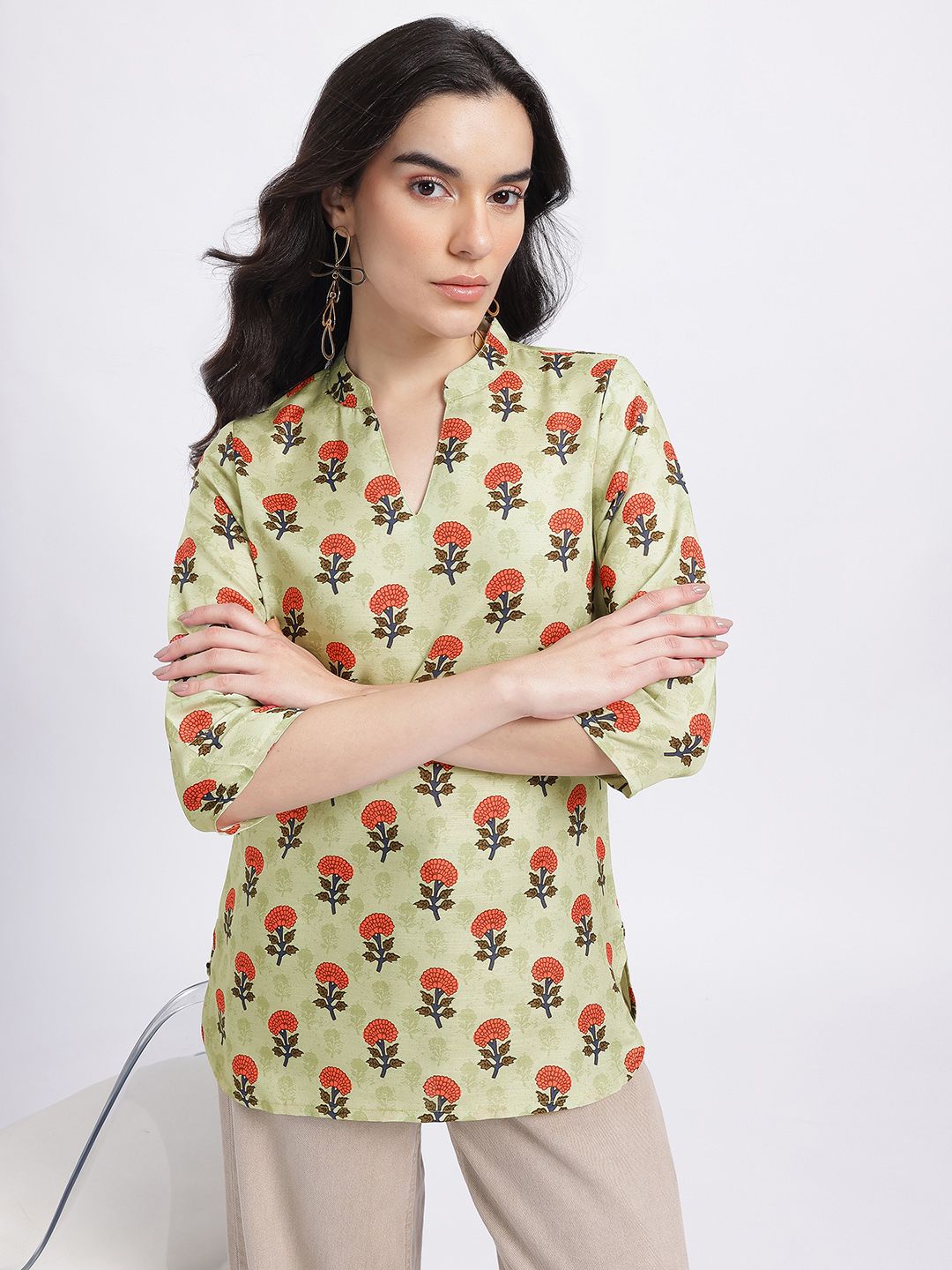 Anouk Rustic Floral Printed Mandarin Collar Straight Kurti-image-41