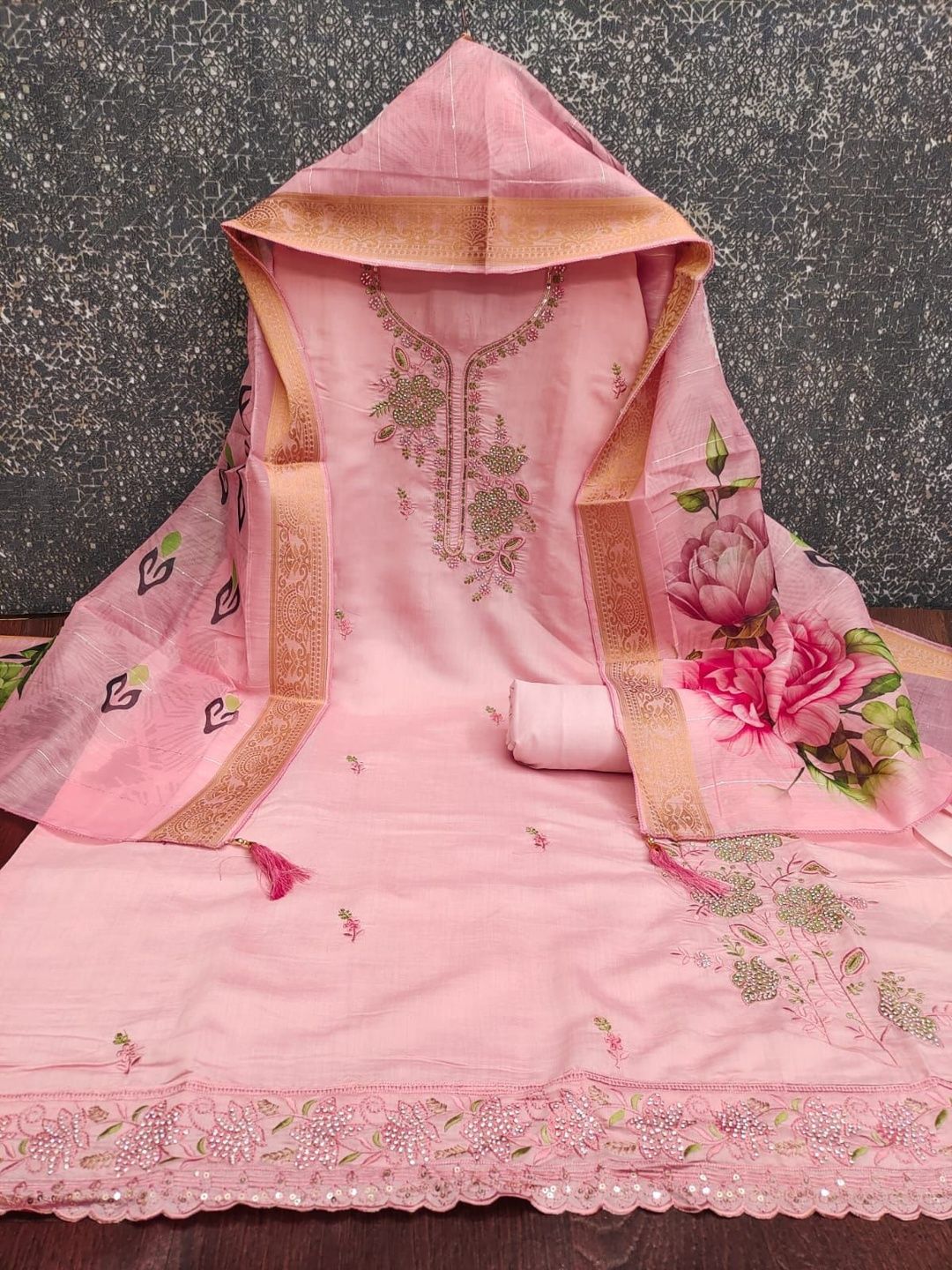 HouseOfCommon Embroidered Art Silk Unstitched Dress Material-picture-10
