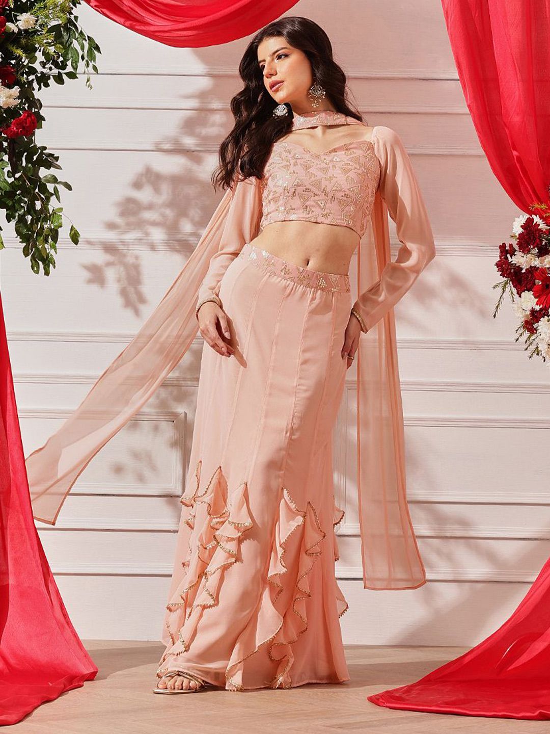 indo street Embellished Sequinned Ready to Wear Lehenga & Blouse With Dupatta-image-15