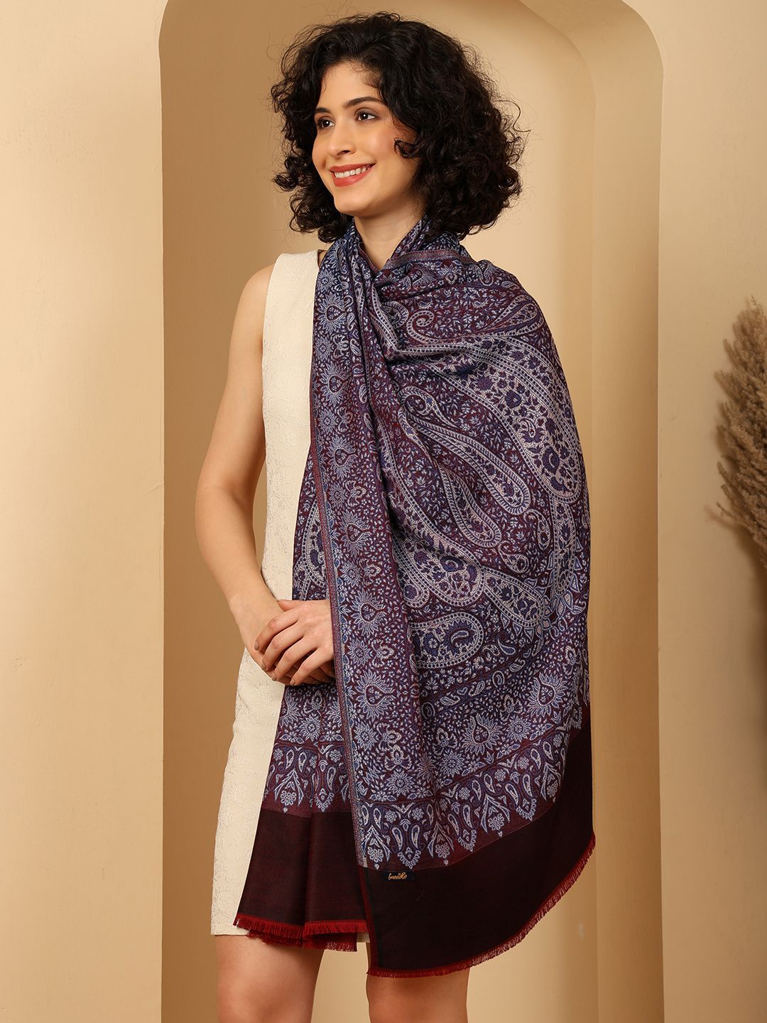 Tweedle Women Paisley Woven Design Stole with Fringed Border-picture-28