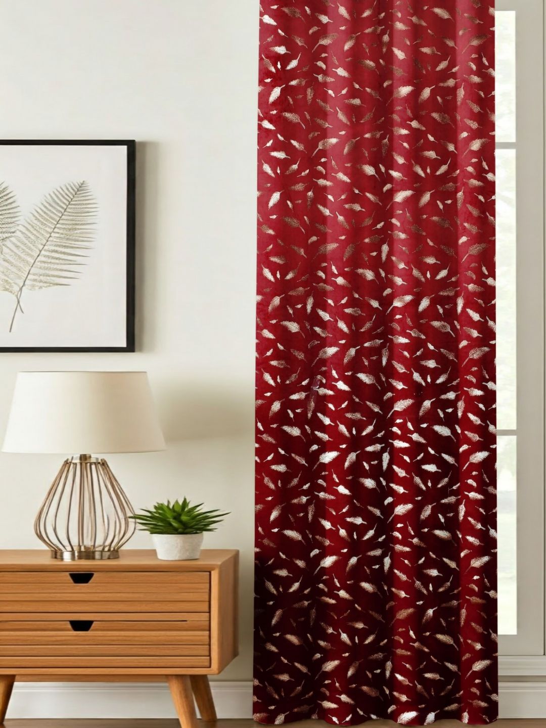 GEET CREATIONS Maroon & Gold-Toned Floral Velvet Room Darkening Long Door Curtain-picture-54