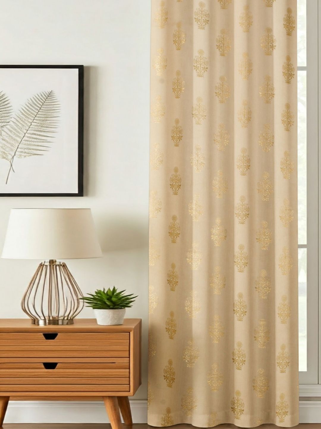 GEET CREATIONS Cream-Coloured & Gold-Toned Floral Room Darkening Door Curtain-picture-54