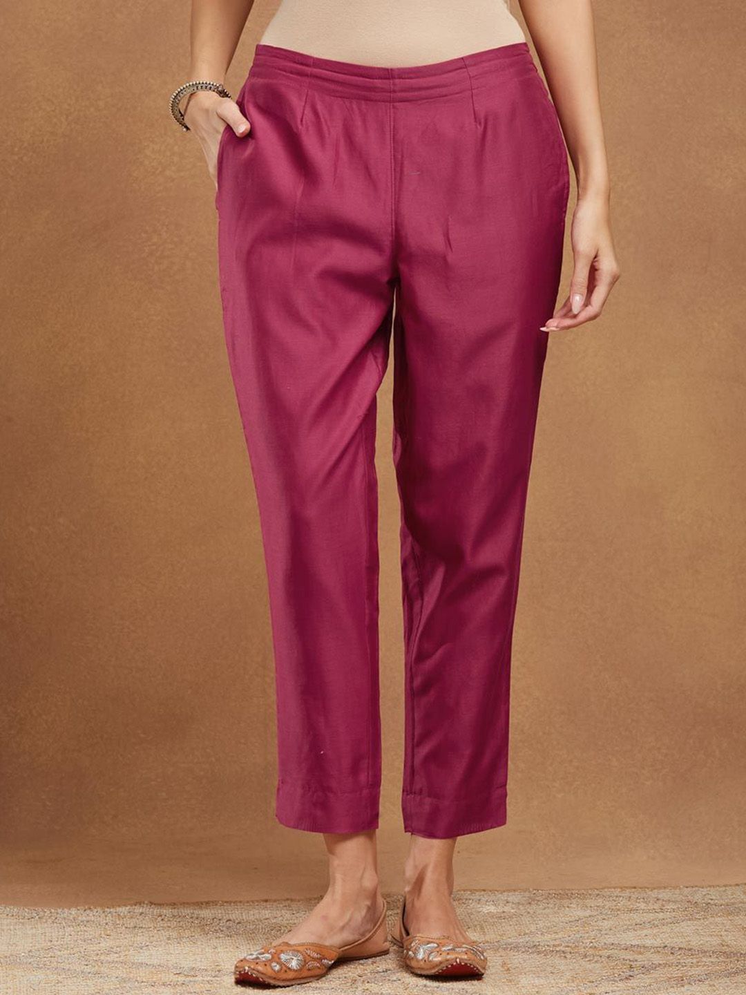 Fabindia Women Solid Mid-Rise Regular Fit Regular Trousers-picture-31