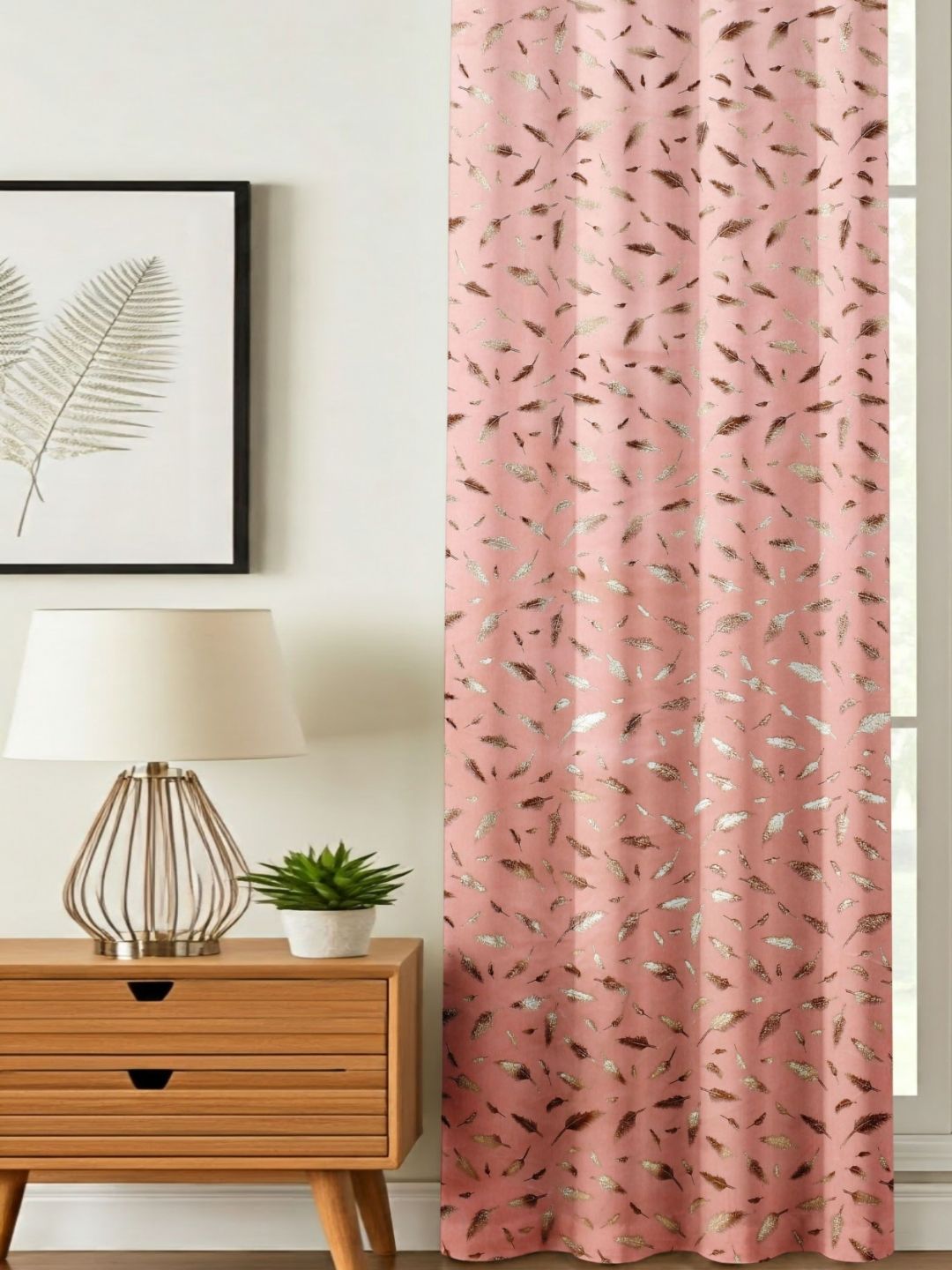 GEET CREATIONS Pink & Gold-Toned Floral Printed Room Darkening Velvet Long Door Curtain-picture-19