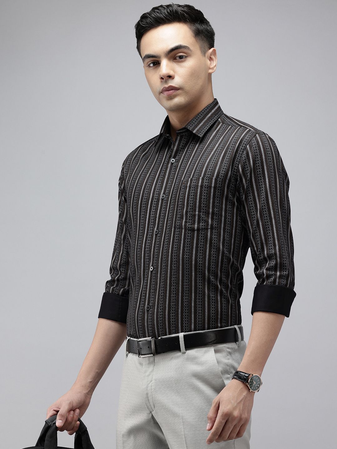 Arrow Pure Cotton Striped Manhattan Slim Fit Formal Shirt-picture-11