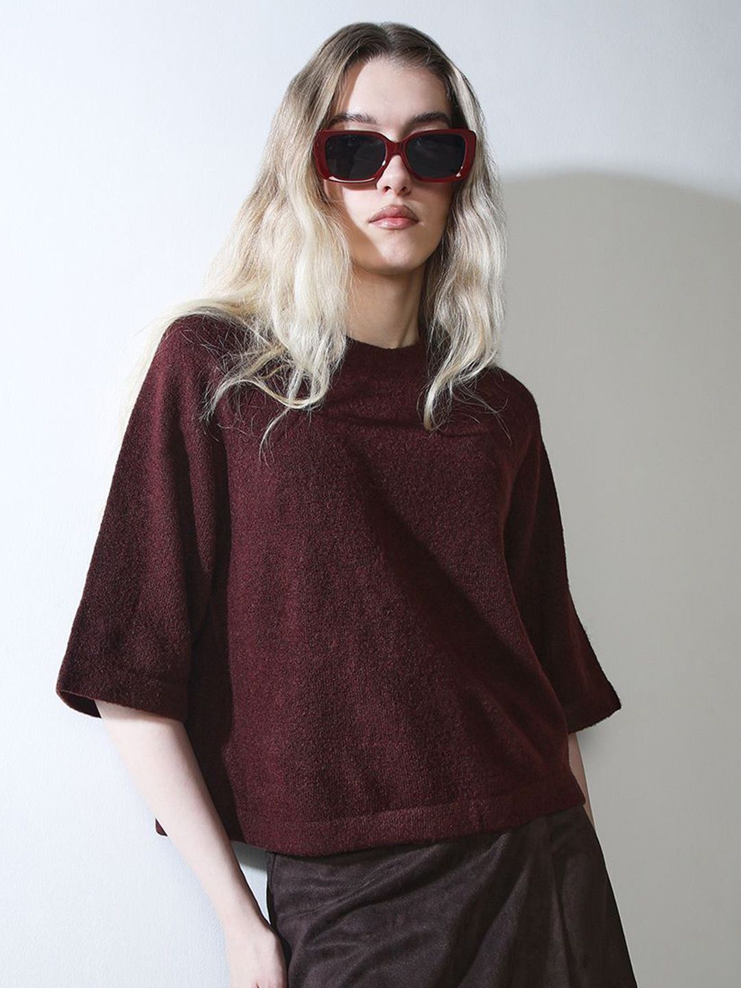 ONLY Women Solid Round Neck with Fuzzy Detail Pullover-picture-43