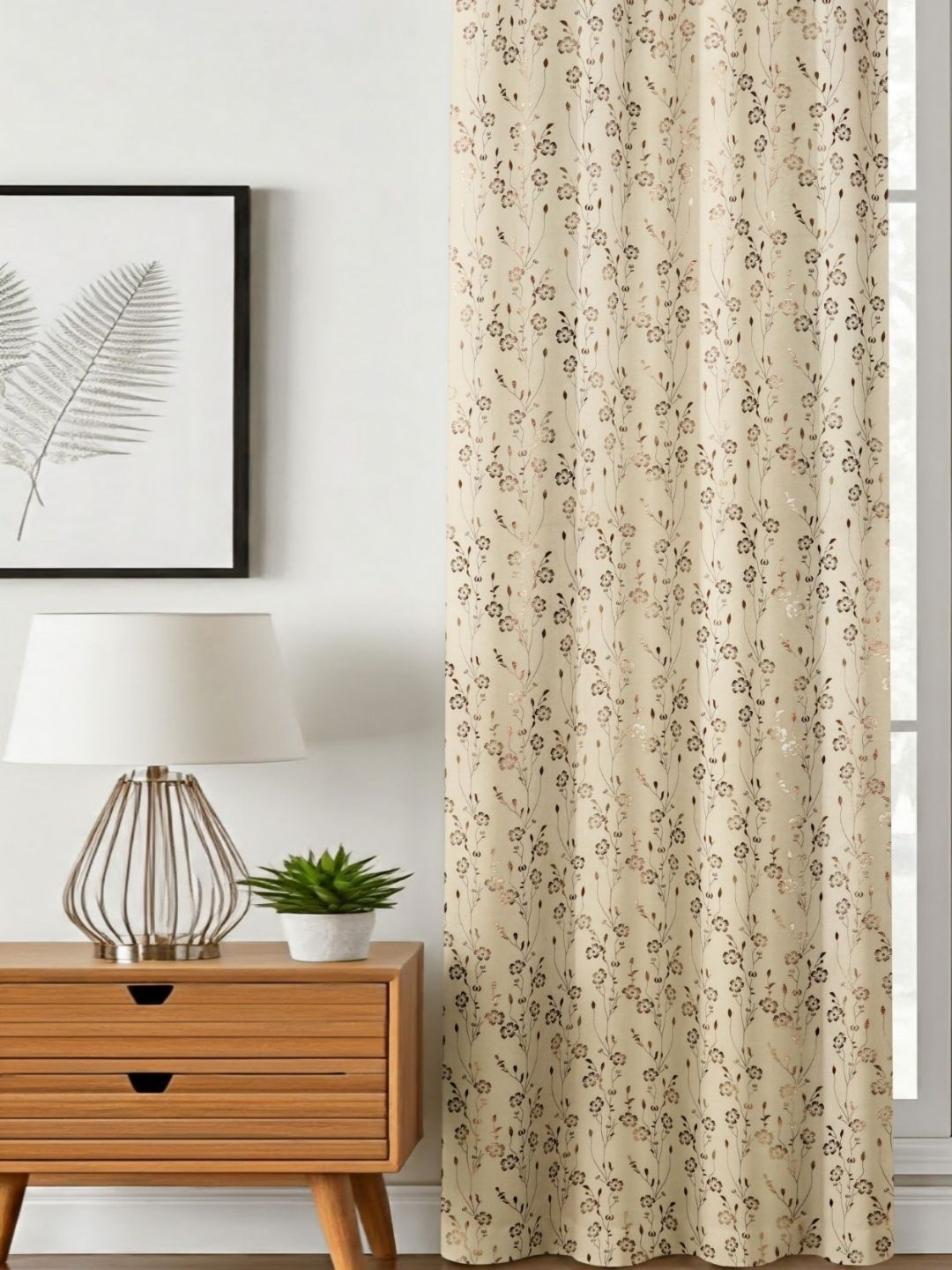 GEET CREATIONS Cream-Coloured & Gold-Toned Floral Room Darkening Long Door Curtain-picture-48