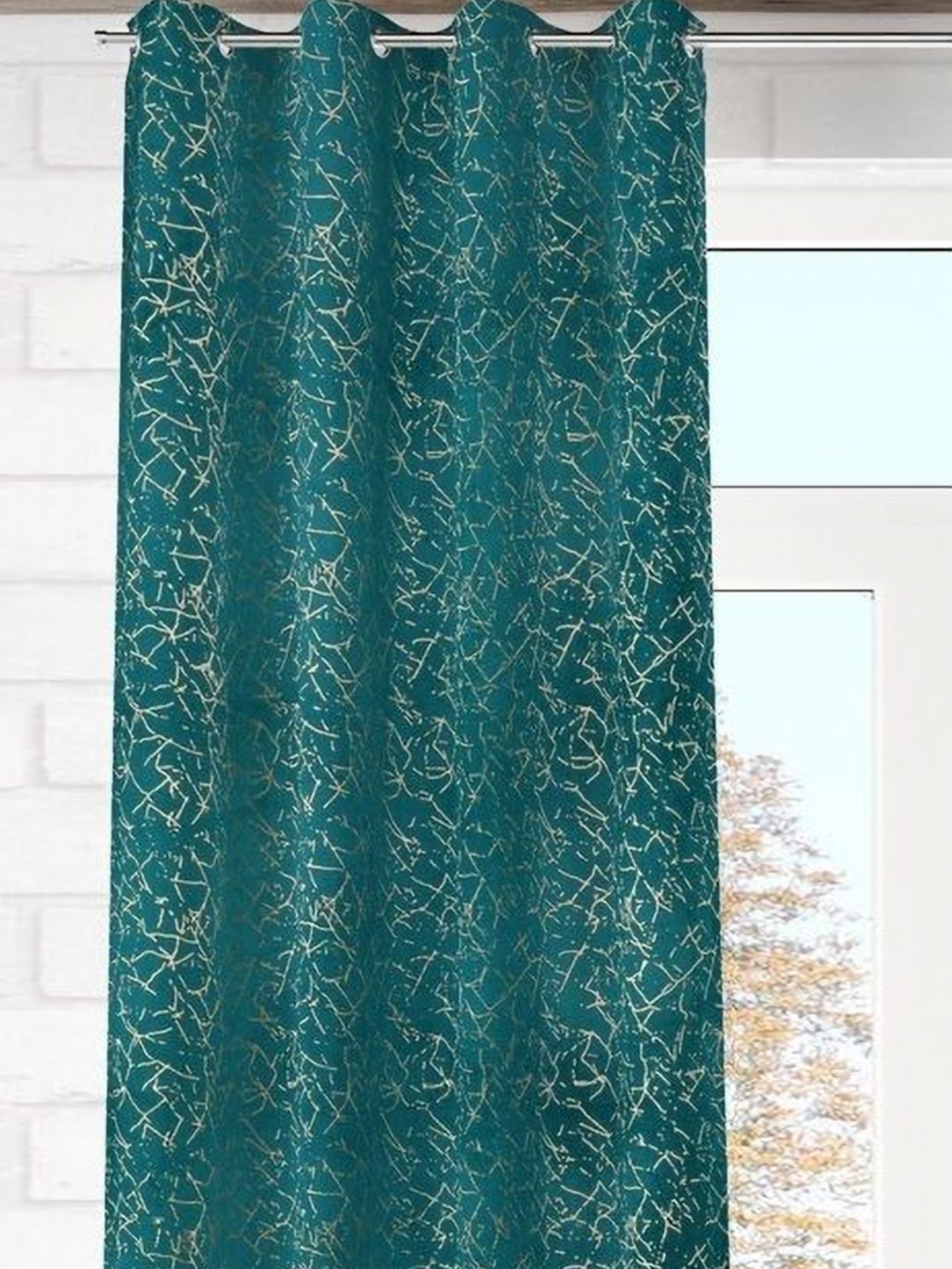 GEET CREATIONS Blue & Gold-Toned Abstract Printed Room Darkening Velvet Long Door Curtain-picture-14