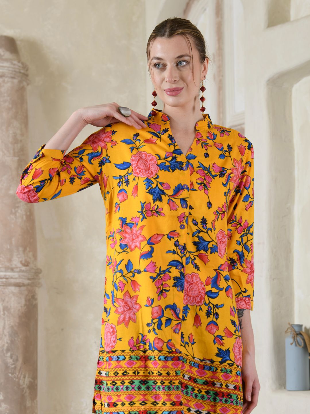 Saraj Women Mandarin Collar Floral Printed Ethnic Tunic-picture-23