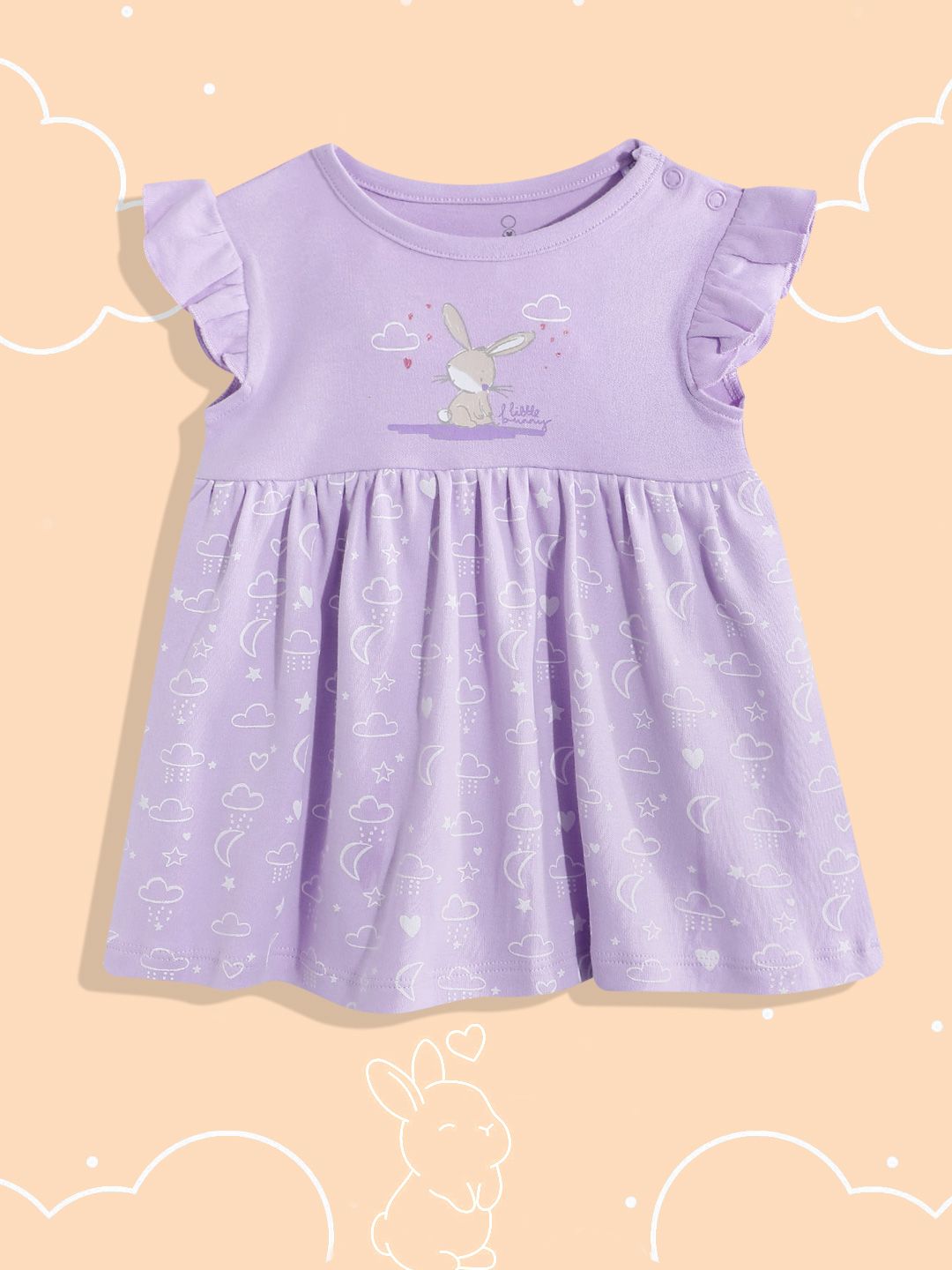 mothercare Infant Girls Printed Flutter Sleeves Pure Cotton Mini Dress-picture-33