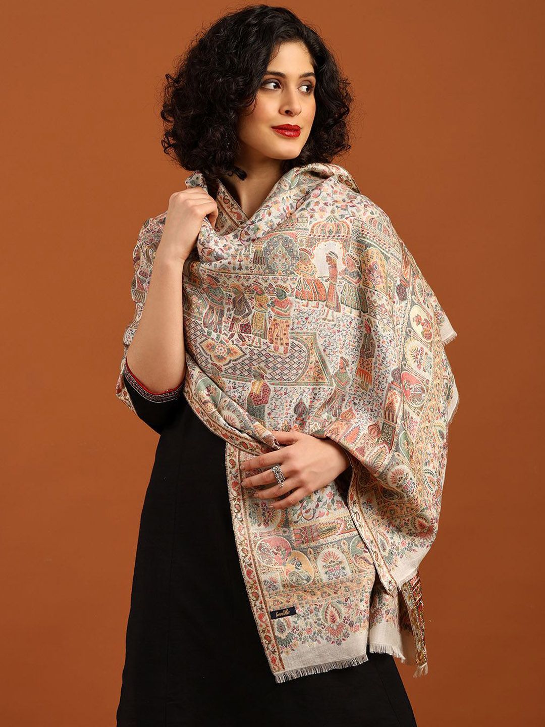 Tweedle Paisley Woven Design Soft Bamboo Stole with Tasselled Border-image-9