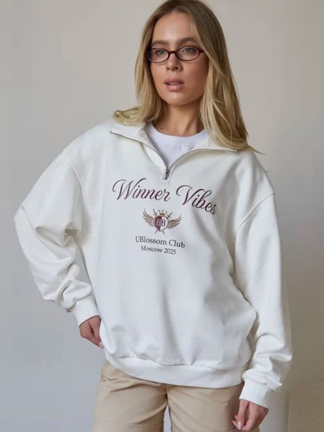 StyleCast x Revolte Women Typography Printed Half Zipper Cotton Sweatshirt-picture-32