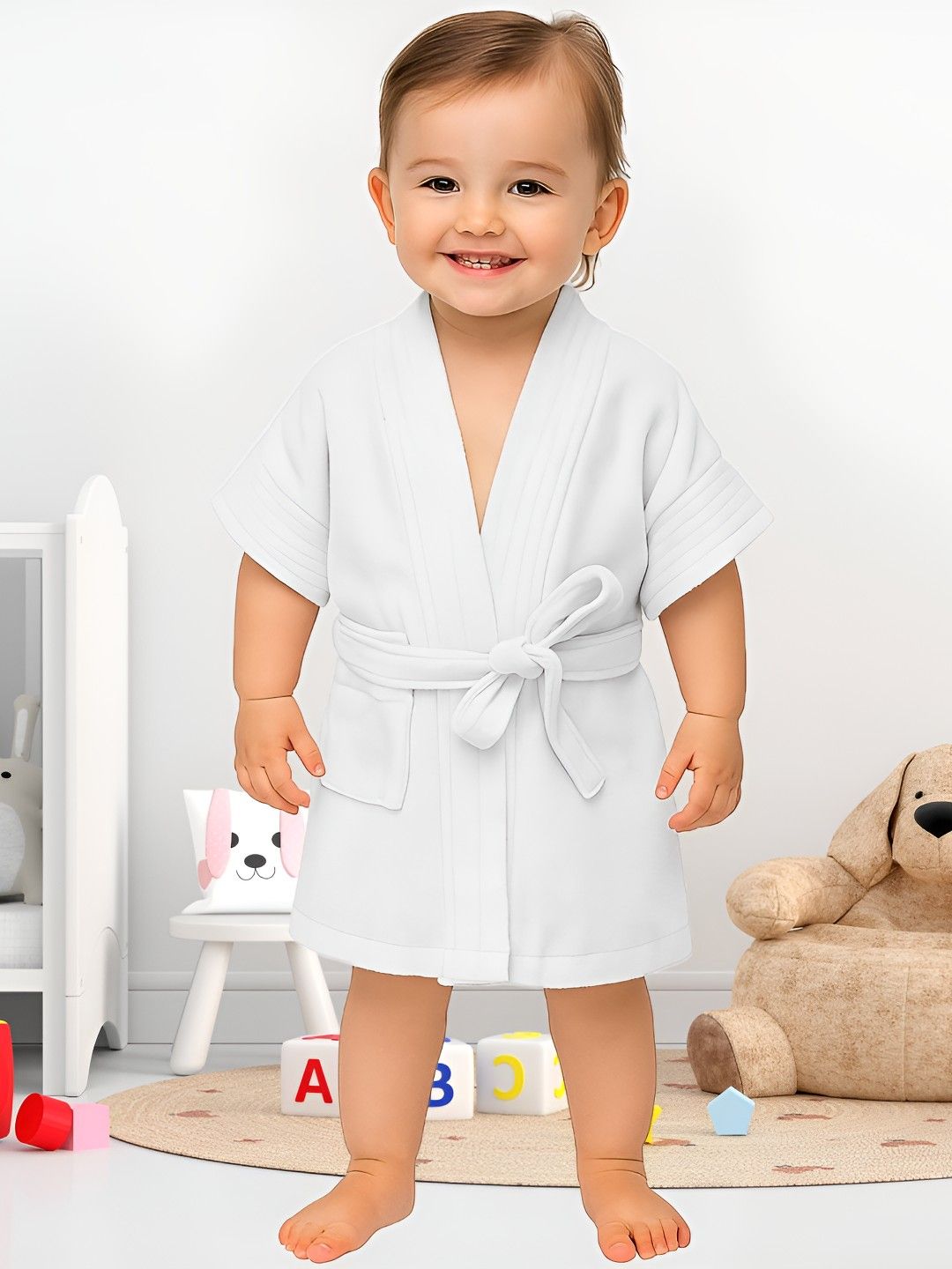Creeva Kids Shawl Collar Bath Robe With Belt-picture-16