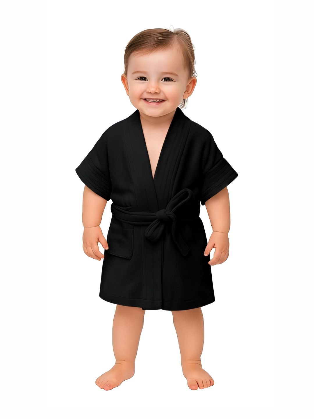 Creeva Kids Shawl Collar Knee Length Bath Robe With Belt-picture-45