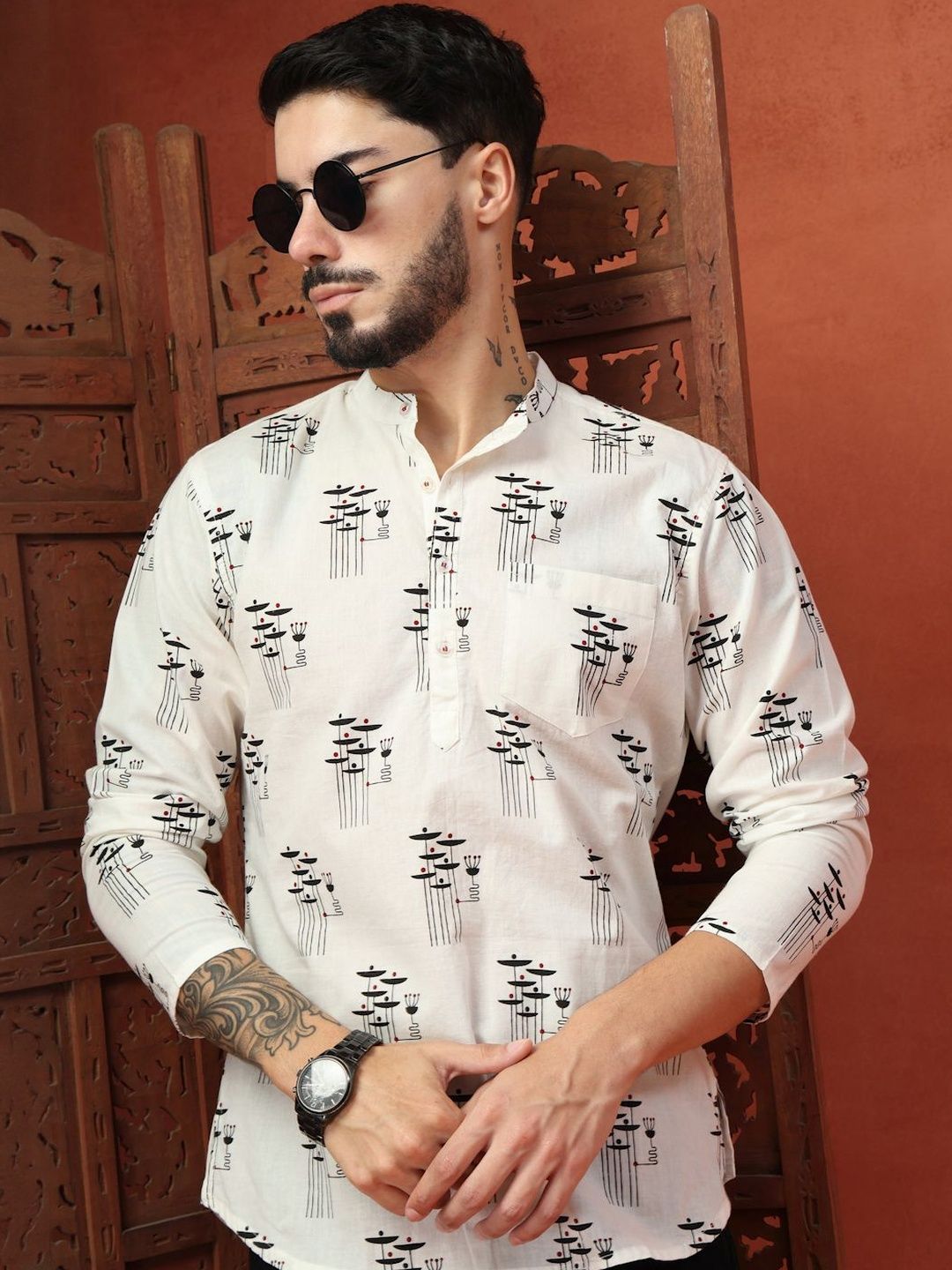 Sangria Men Floral Cotton Kurtas-picture-53