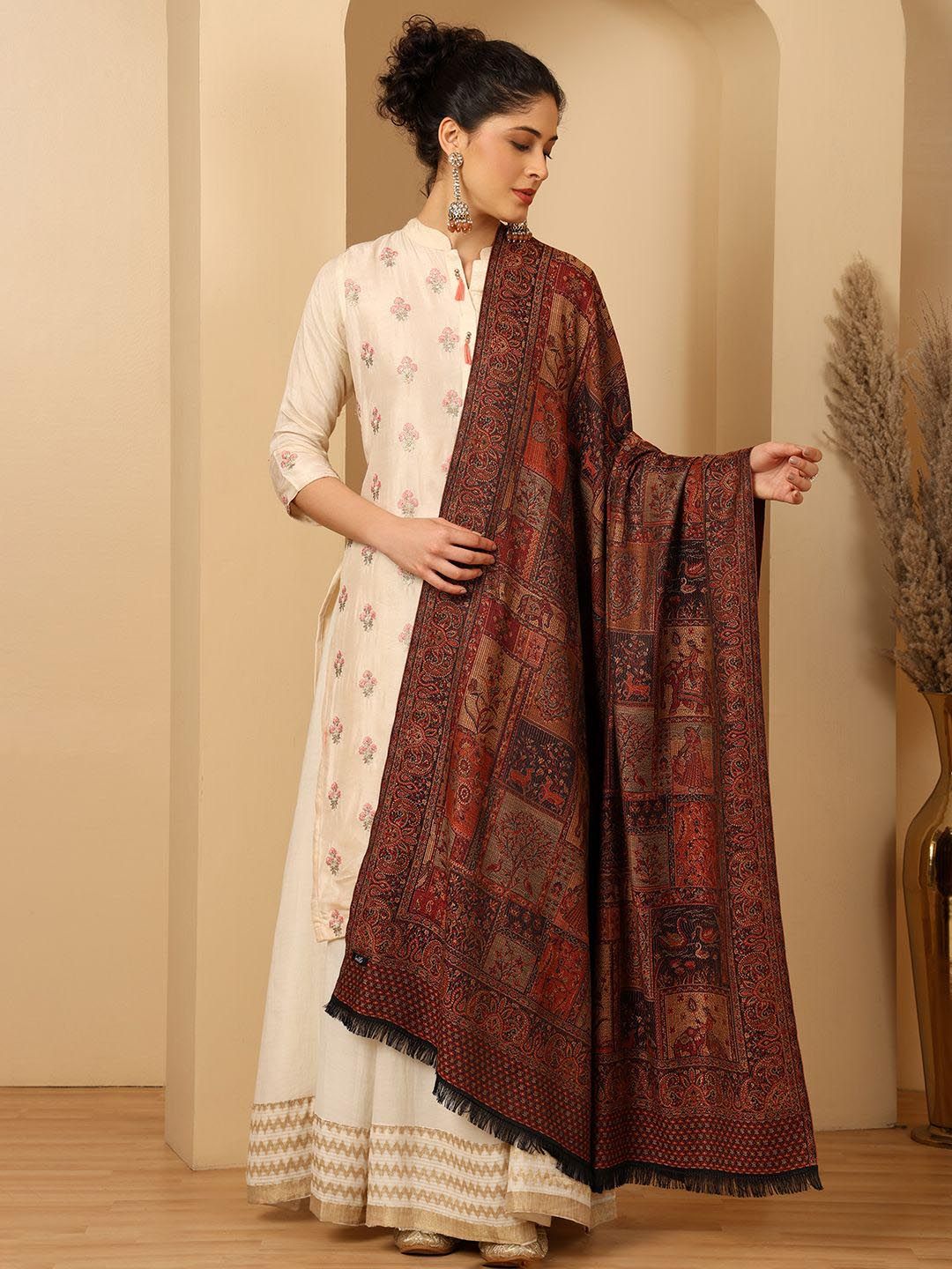 Tweedle Ethnic Motifs Woven Design Acrylic Shawl-image-30