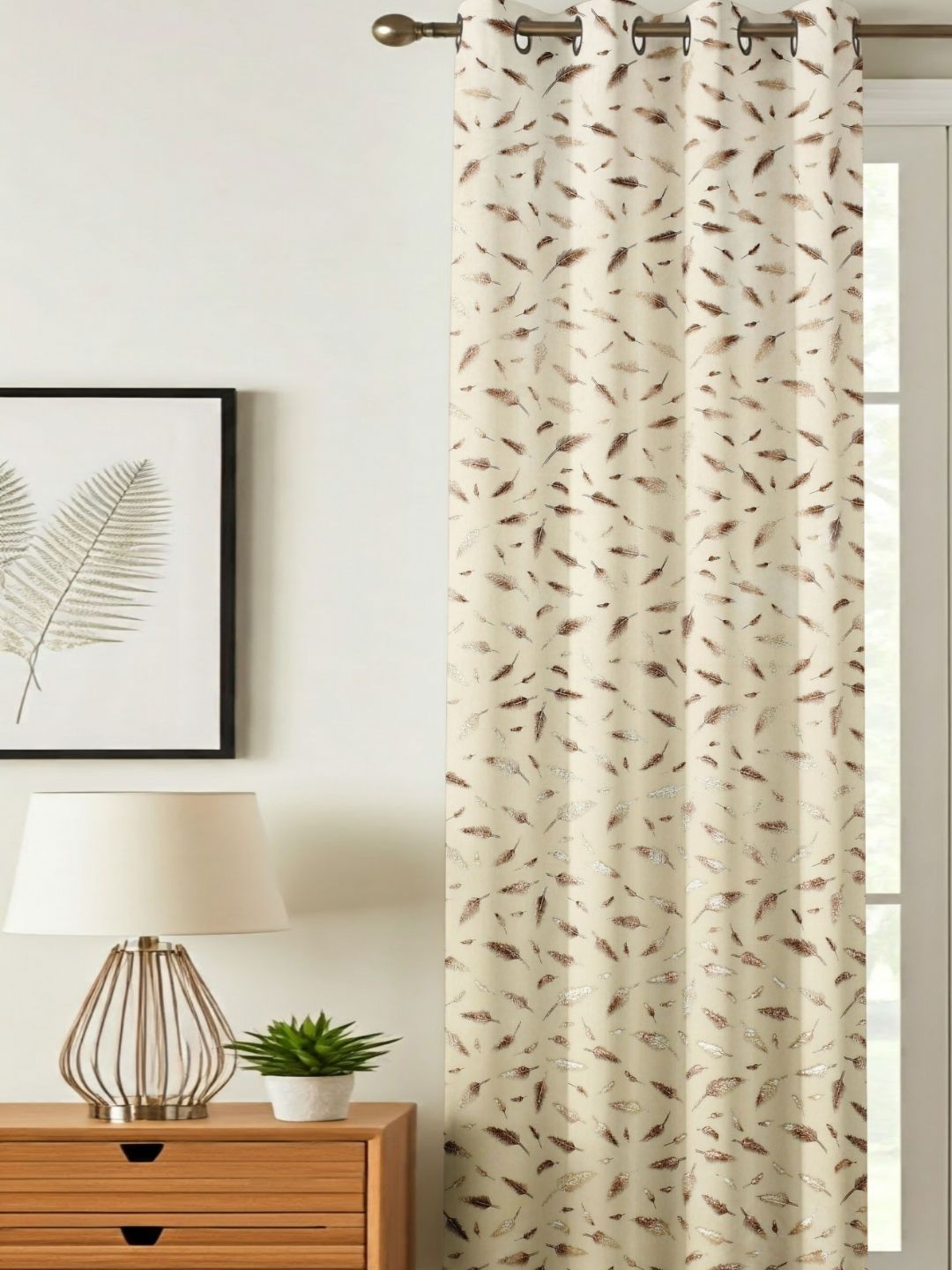 GEET CREATIONS Cream & Gold-Toned Floral Room Darkening Velvet Long Door Curtain-picture-24