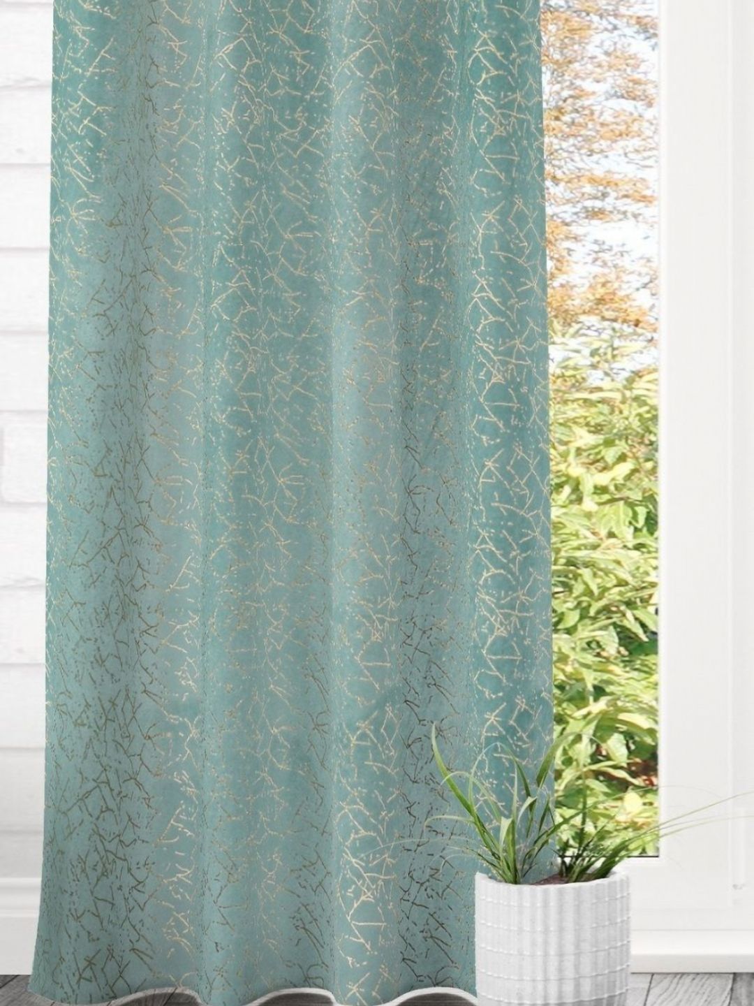 GEET CREATIONS Blue & Gold-Toned Abstract Room Darkening Door Curtain-picture-45
