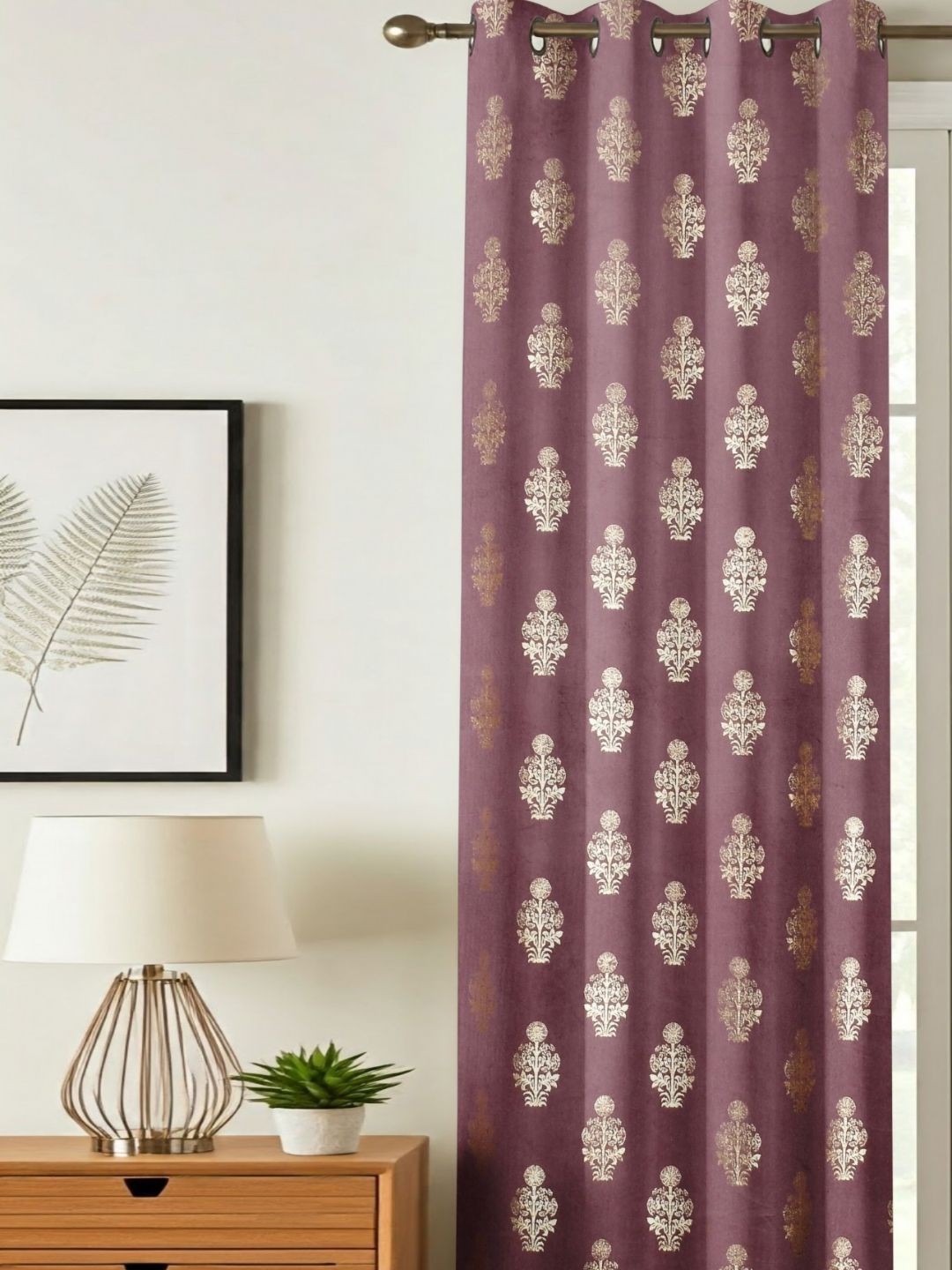 GEET CREATIONS Violet Floral Velvet Room Darkening Door Curtain-picture-40
