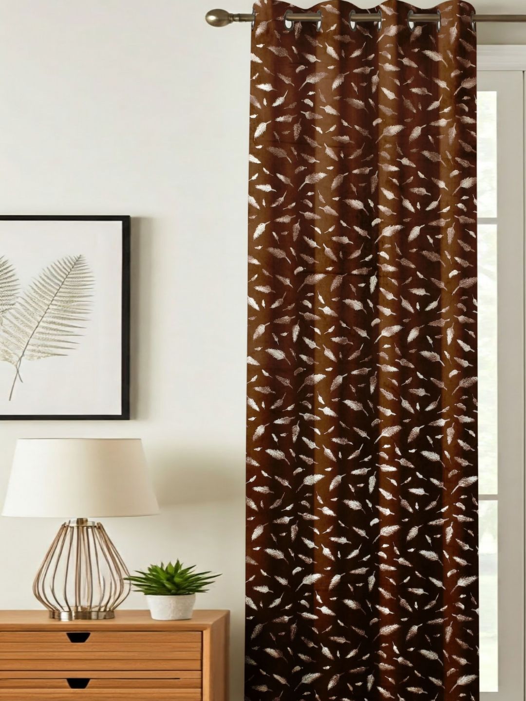 GEET CREATIONS Brown & Gold-Toned Floral Printed Room Darkening Velvet Long Door Curtain-picture-21