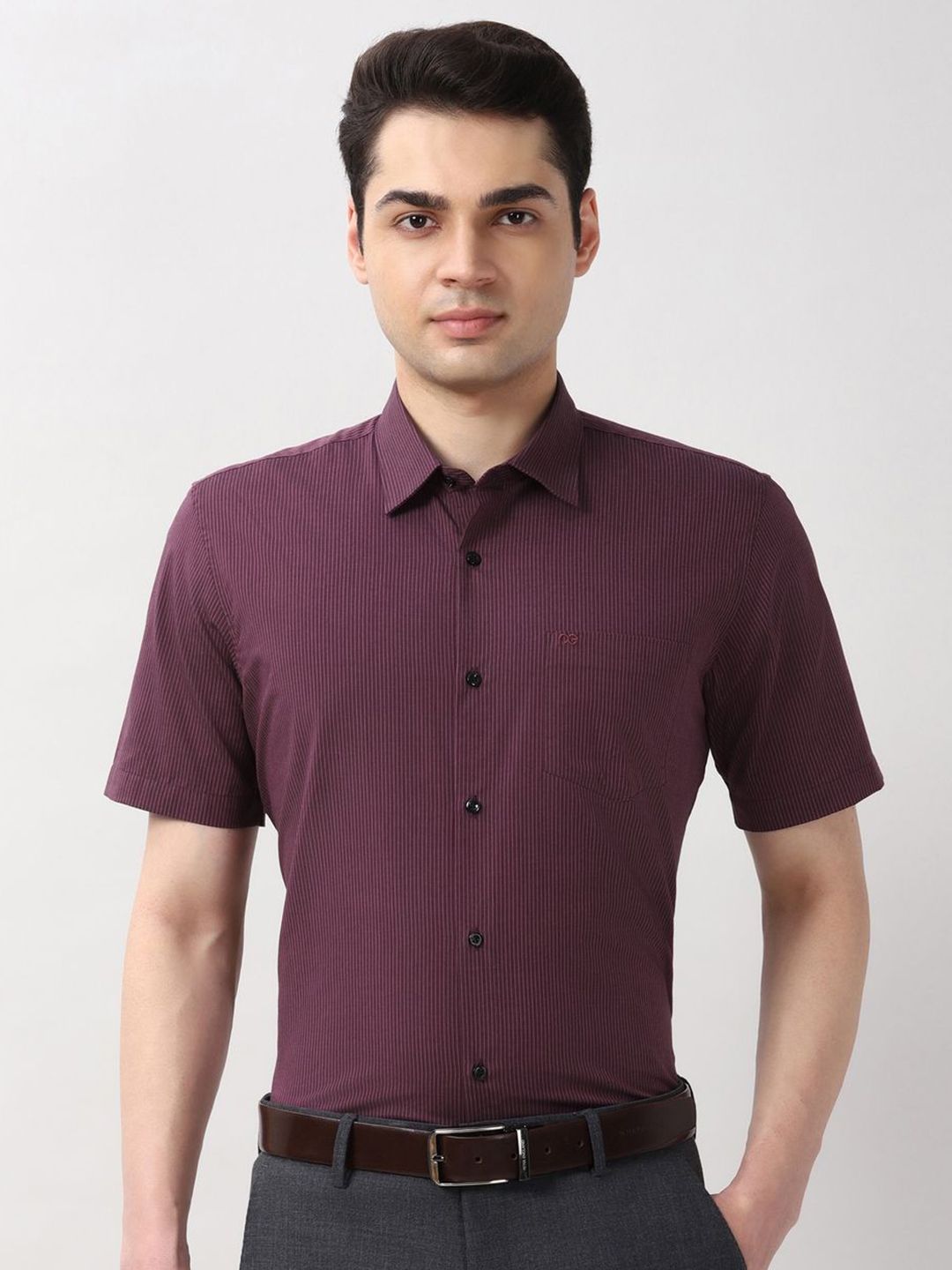 Peter England Men Vertical Striped Spread Collar Formal Shirt