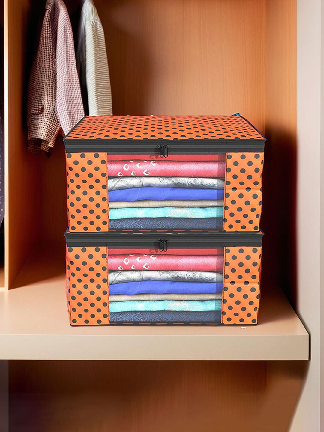 Kuber Industries Orange Colored & Black 2 Pieces Printed Storage Bag Organisers-picture-12