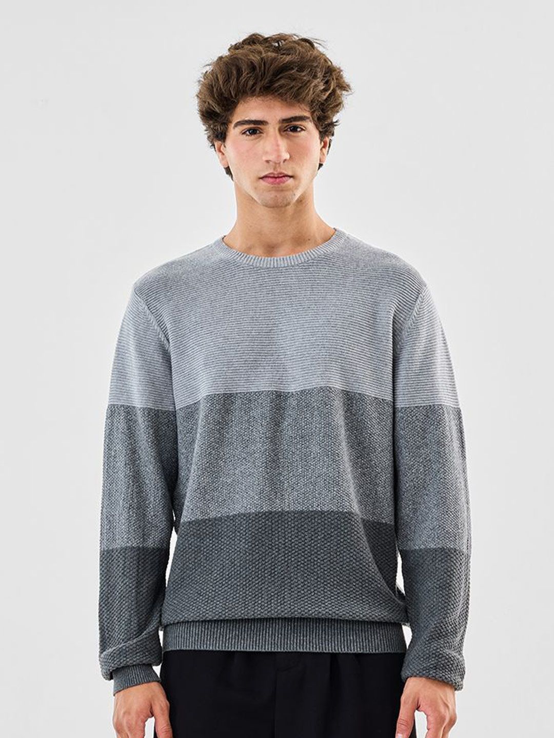 Snitch Men Grey Textured Sweaters-picture-11