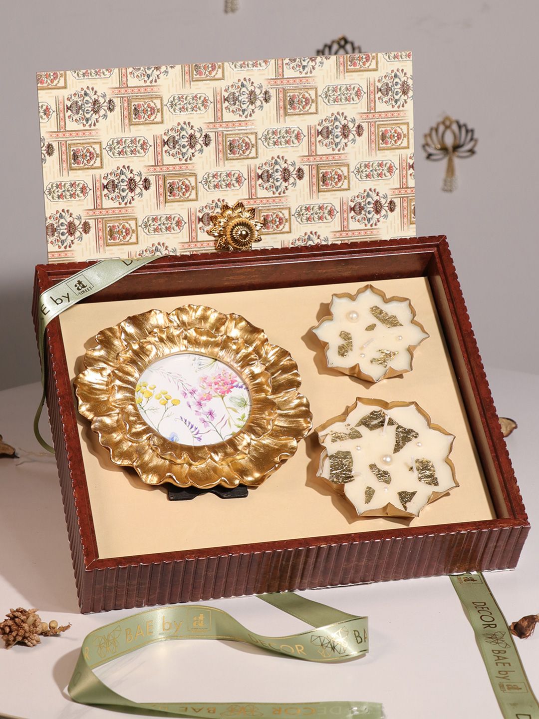 Art Street Round Shape Photo Frame with Urli Diya Mdf Diwali Gift Hamper Box-image-27