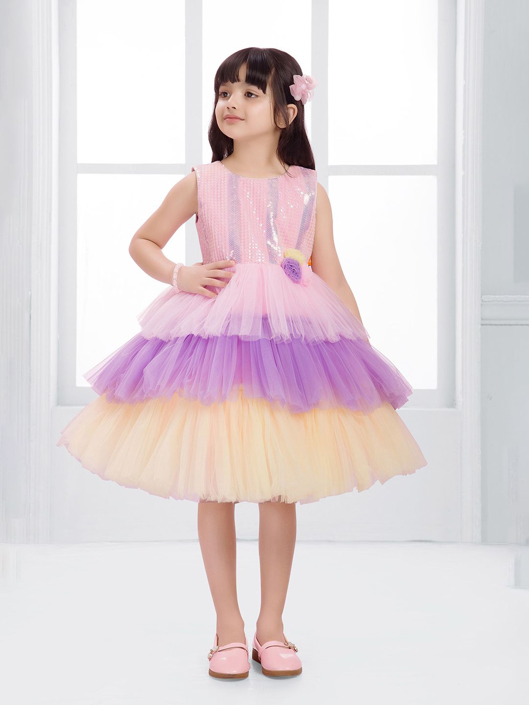 Ministitch Girls Embellished Sequence Layered Net Fit & Flare Dress-picture-33