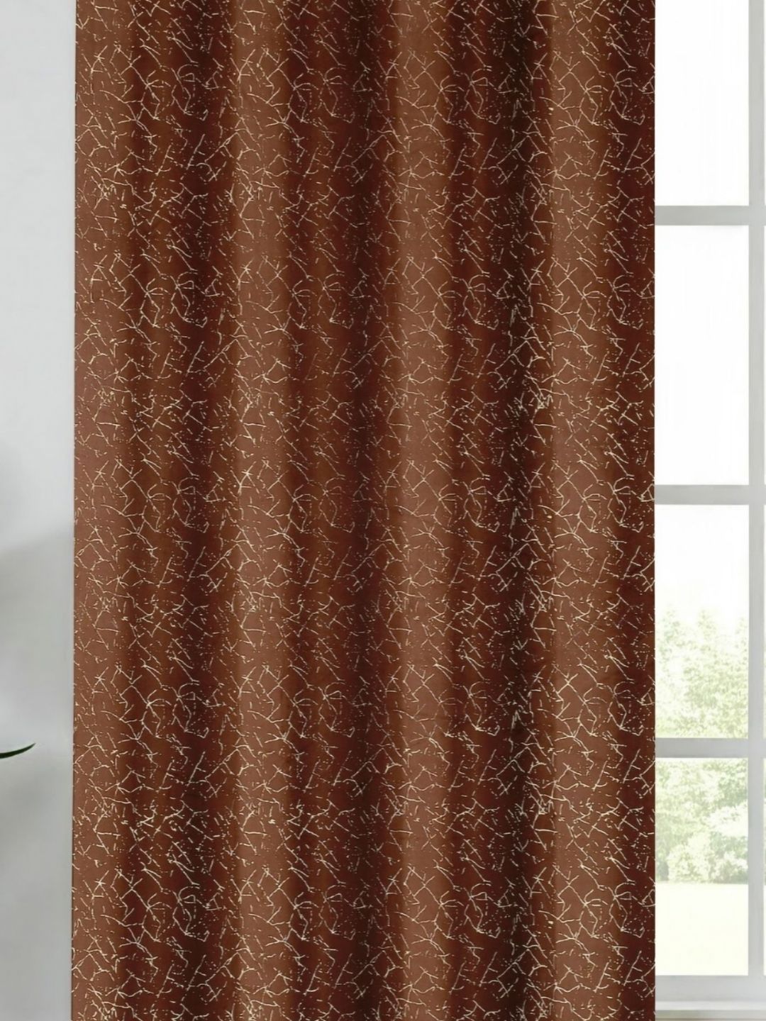 GEET CREATIONS Brown & Gold-Toned Velvet Room Darkening Door Curtain-image-34
