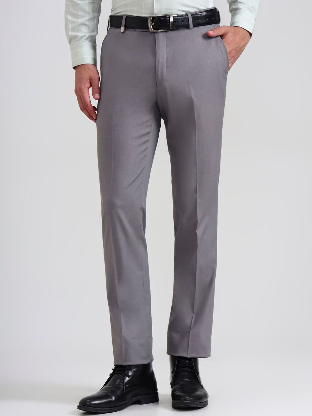 JB STUDIO Men Slim Fit Mid Rise Front Flats Formal Trousers-image-10