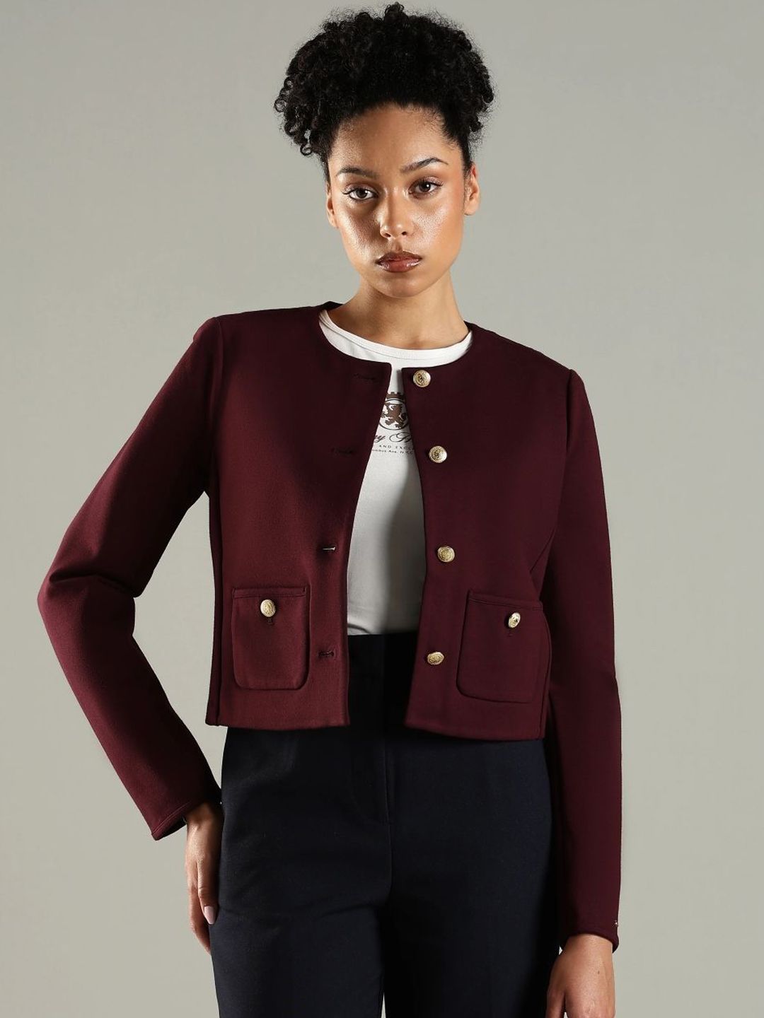 Tommy Hilfiger Women Collarless Solid Tailored Jacket-image-42