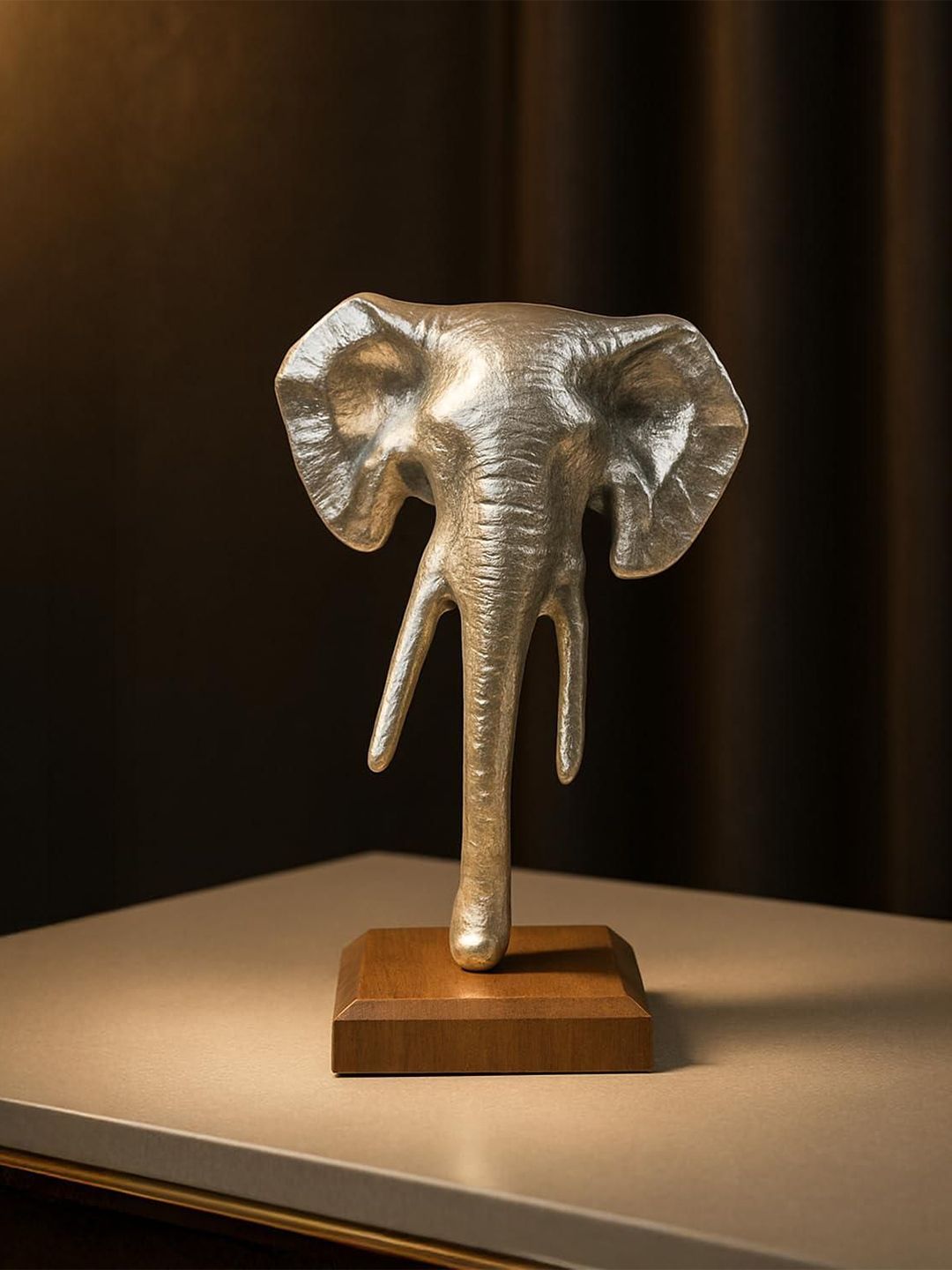 MARKET99 VON CASA Silver-Toned & Brown Elephant Head Figurine Showpiece