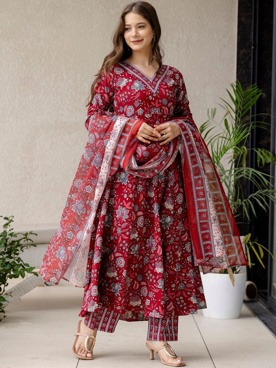 Brand Hill Women Floral Printed Anarkali Kurta with Trousers & Dupatta-picture-13