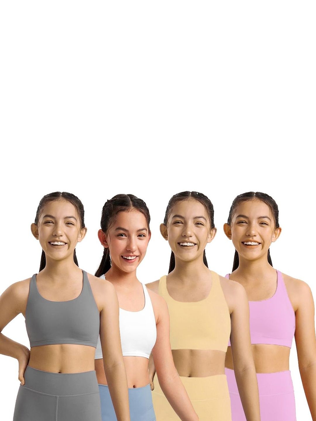 BRAAFEE Girls Pack of 4 Cotton Non Padded Teenager Full Coverage Sports Bra-picture-46