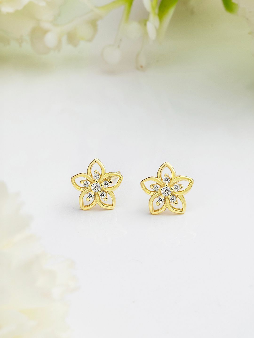 Zavya 92.5 Pure Silver Gold-Plated Cubic Zirconia Studded Star Shaped Studs-picture-17