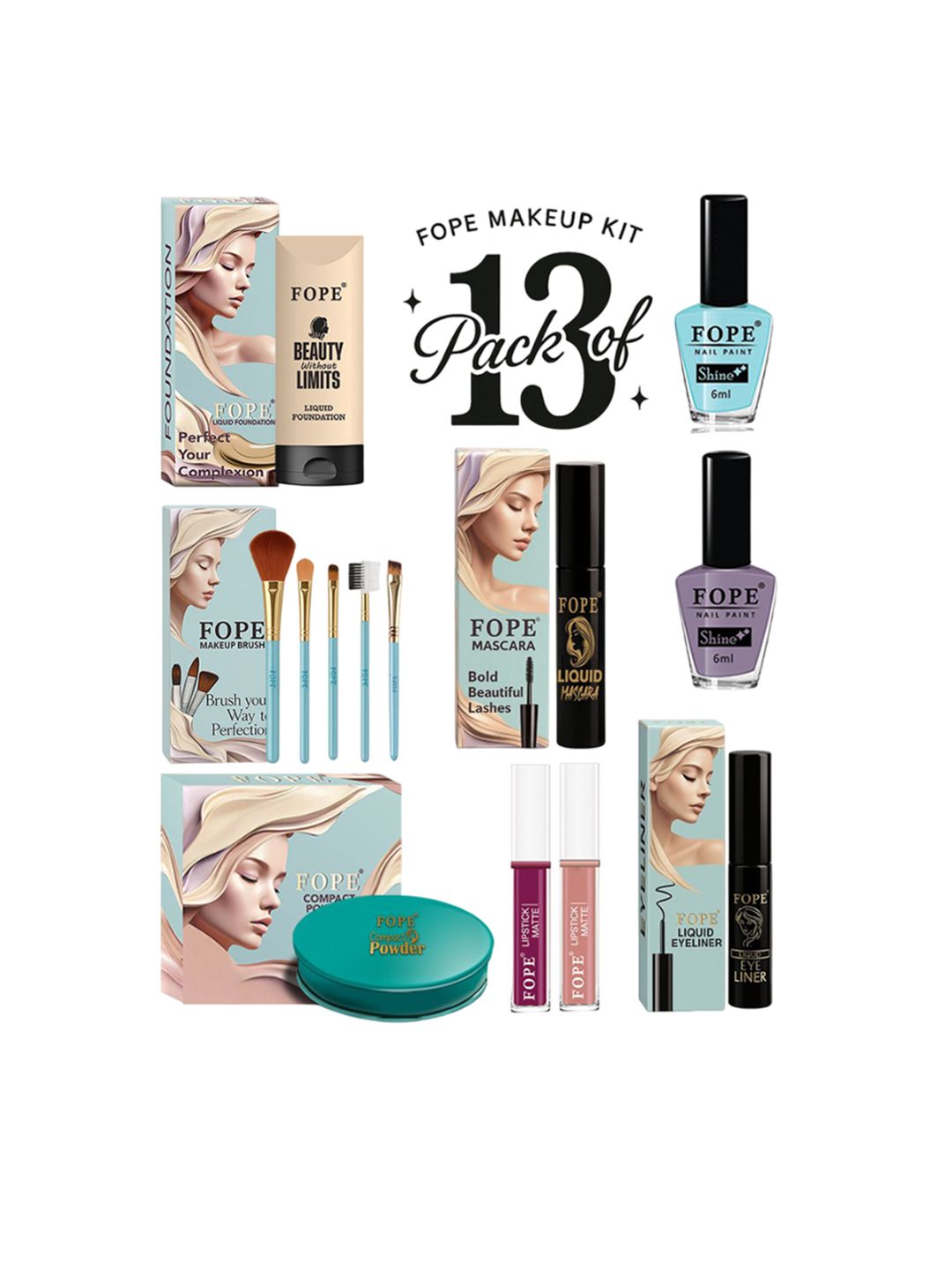 FOPE Set Of 13 All In One Long Lasting Compact Finish Makeup Combo-image-29