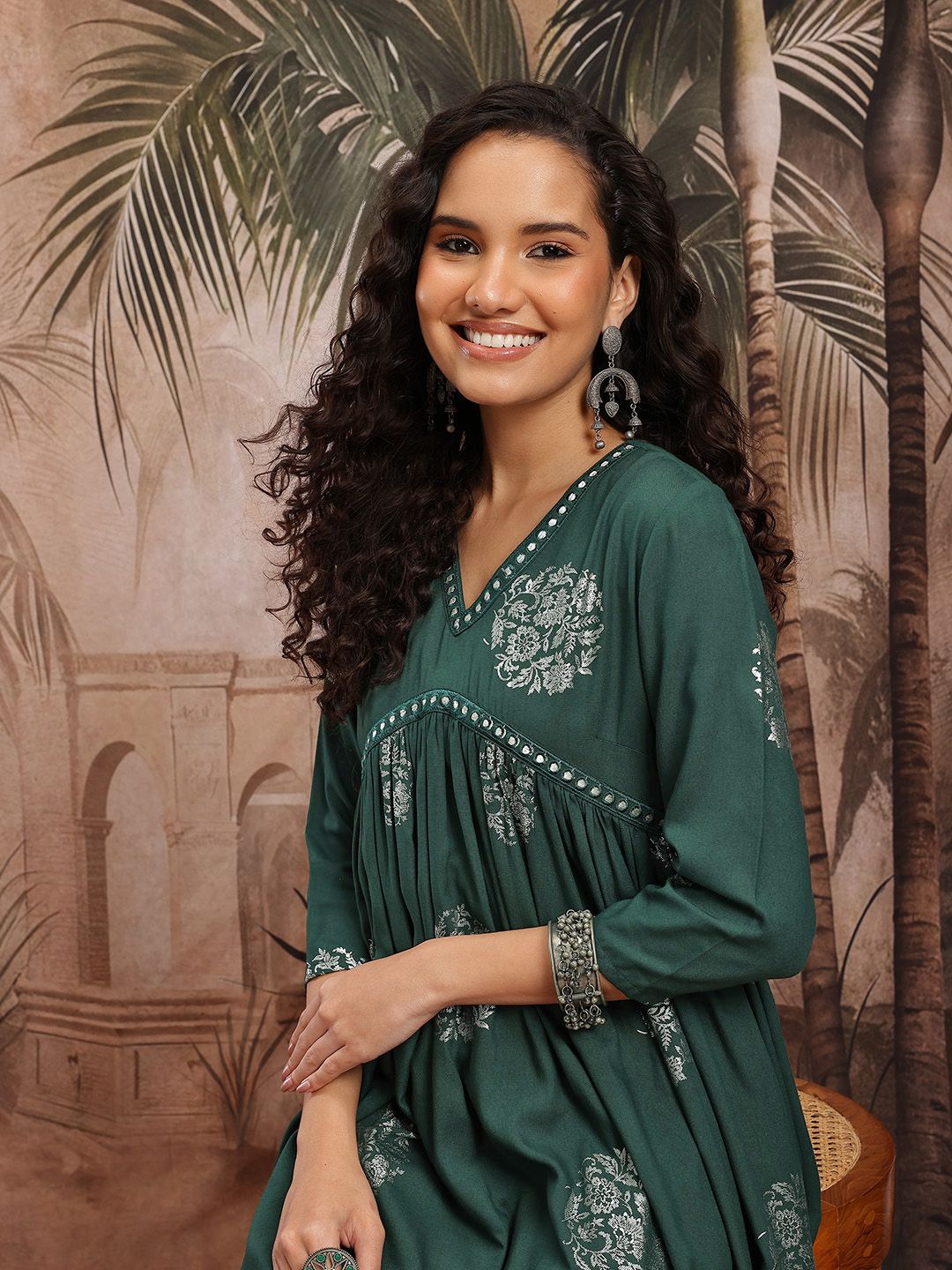 Sangria Floral Printed Empire Anarkali Kurta with Trousers-picture-26