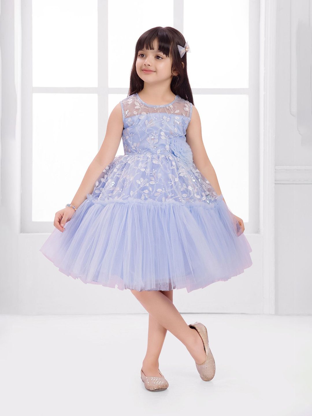 Ministitch Girls Embellished Sequined Net Fit & Flare Dress-picture-26