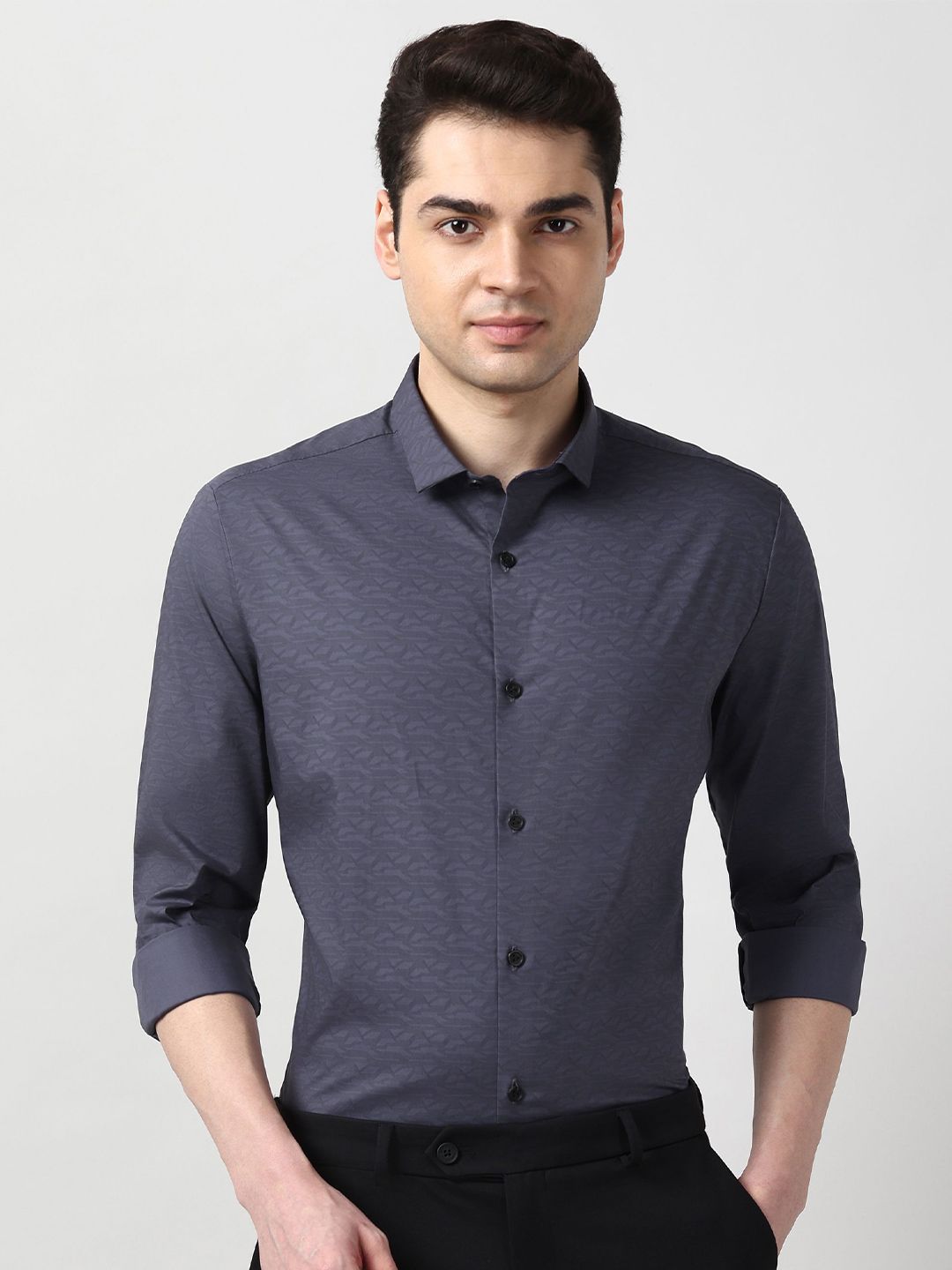 Peter England Spread Collar Roll-Up Sleeves Cotton Slim Fit Shirt-image-22
