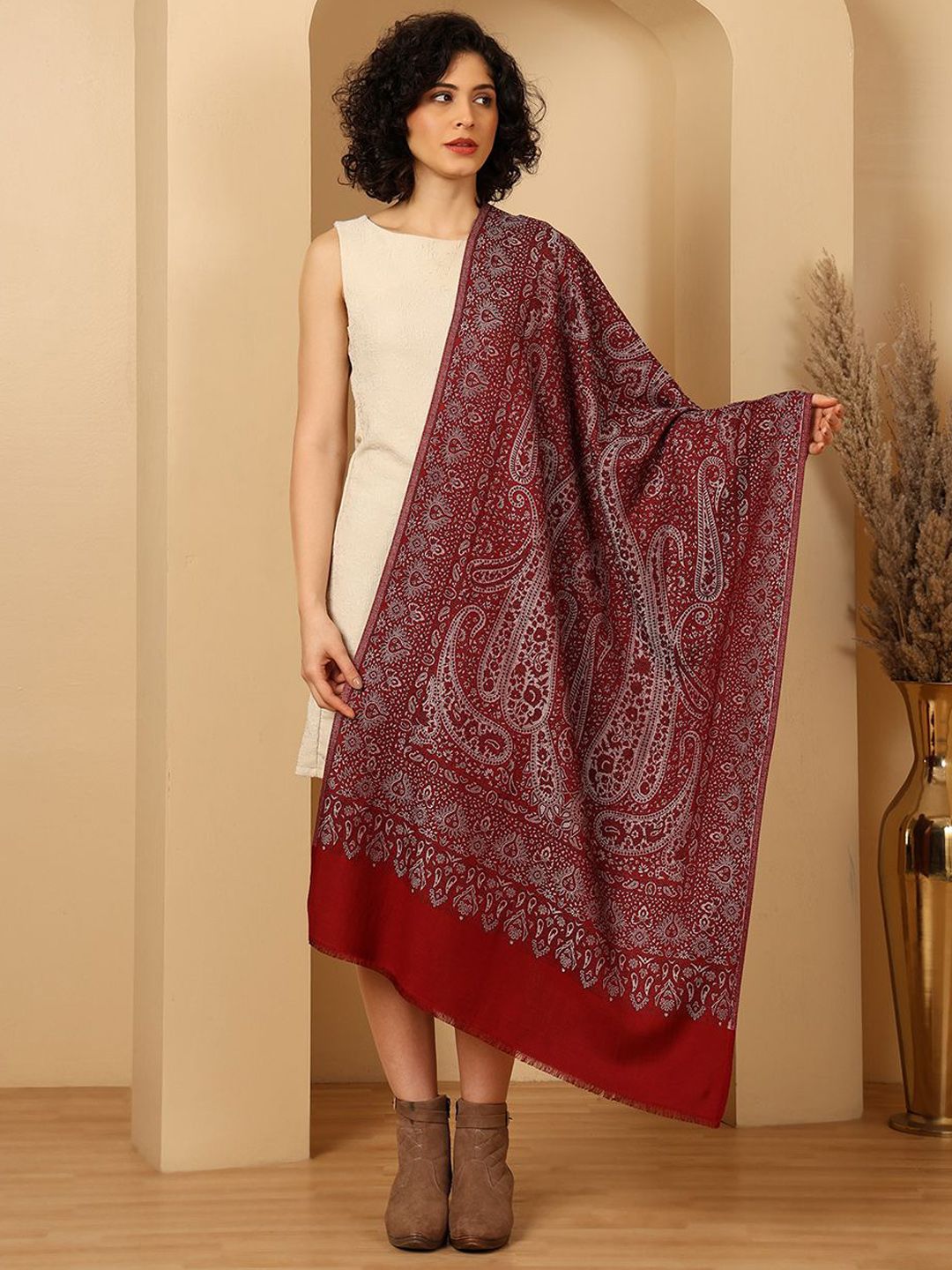 Tweedle Women Paisley Woven Design Stole With Fringed Border-picture-29