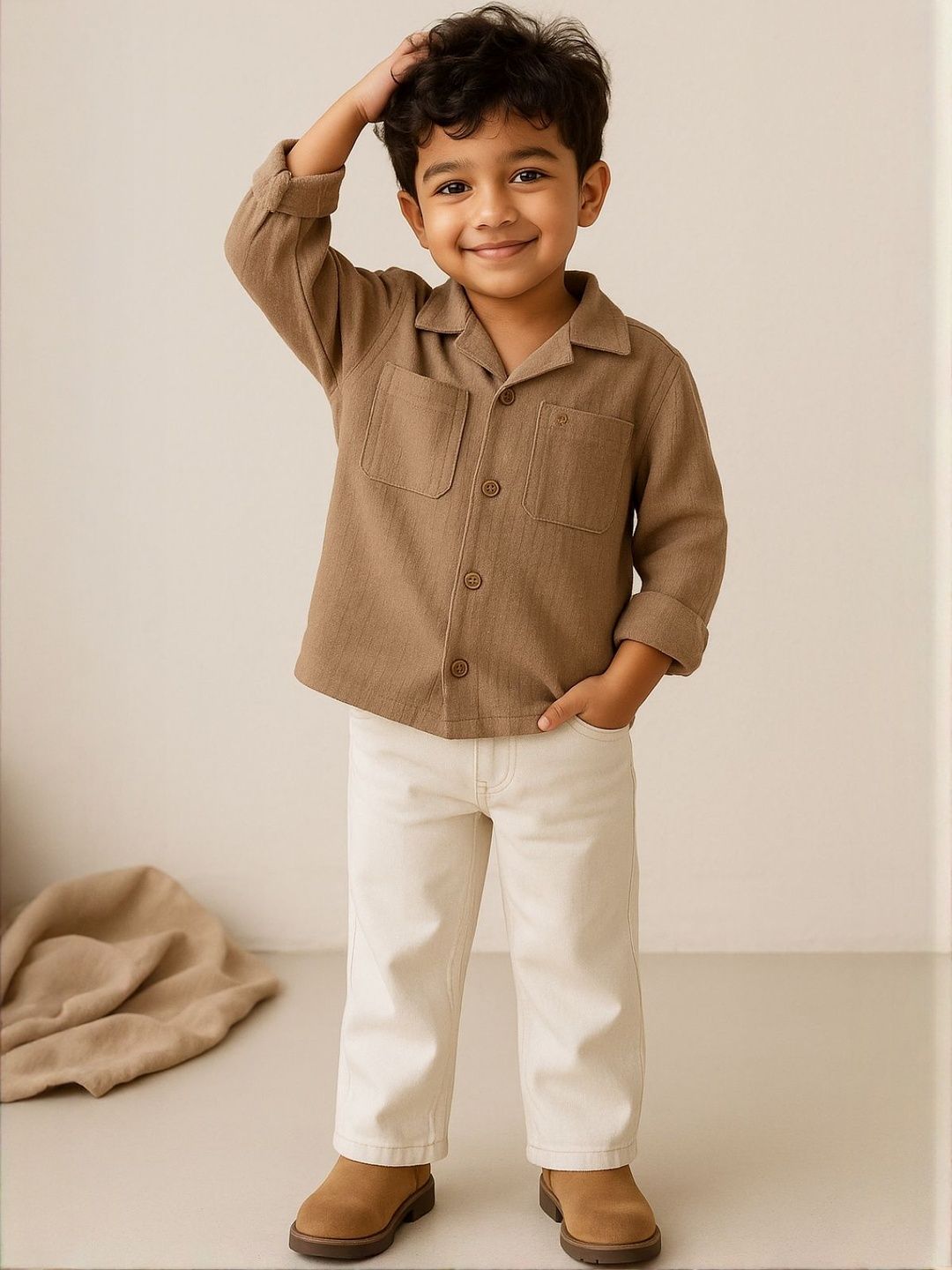 TALES & STORIES Boys Brown Cotton Solid Casual Shirts-picture-24