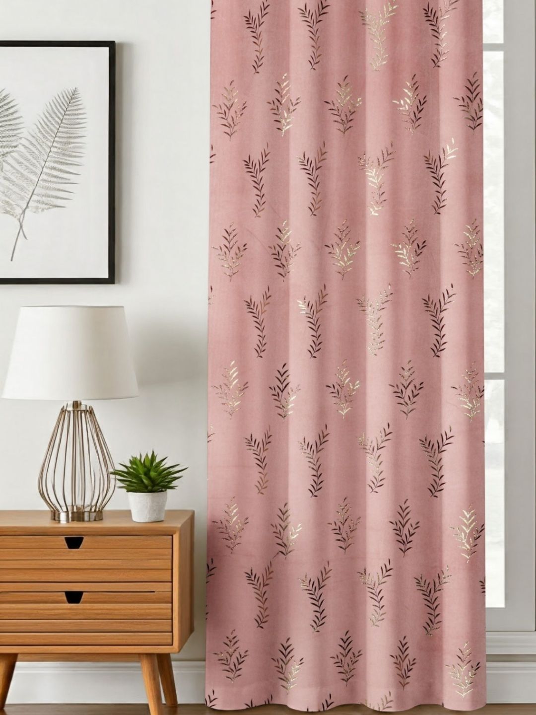GEET CREATIONS Pink & Gold-Toned Floral Printed Room Darkening Velvet Door Curtain-picture-15