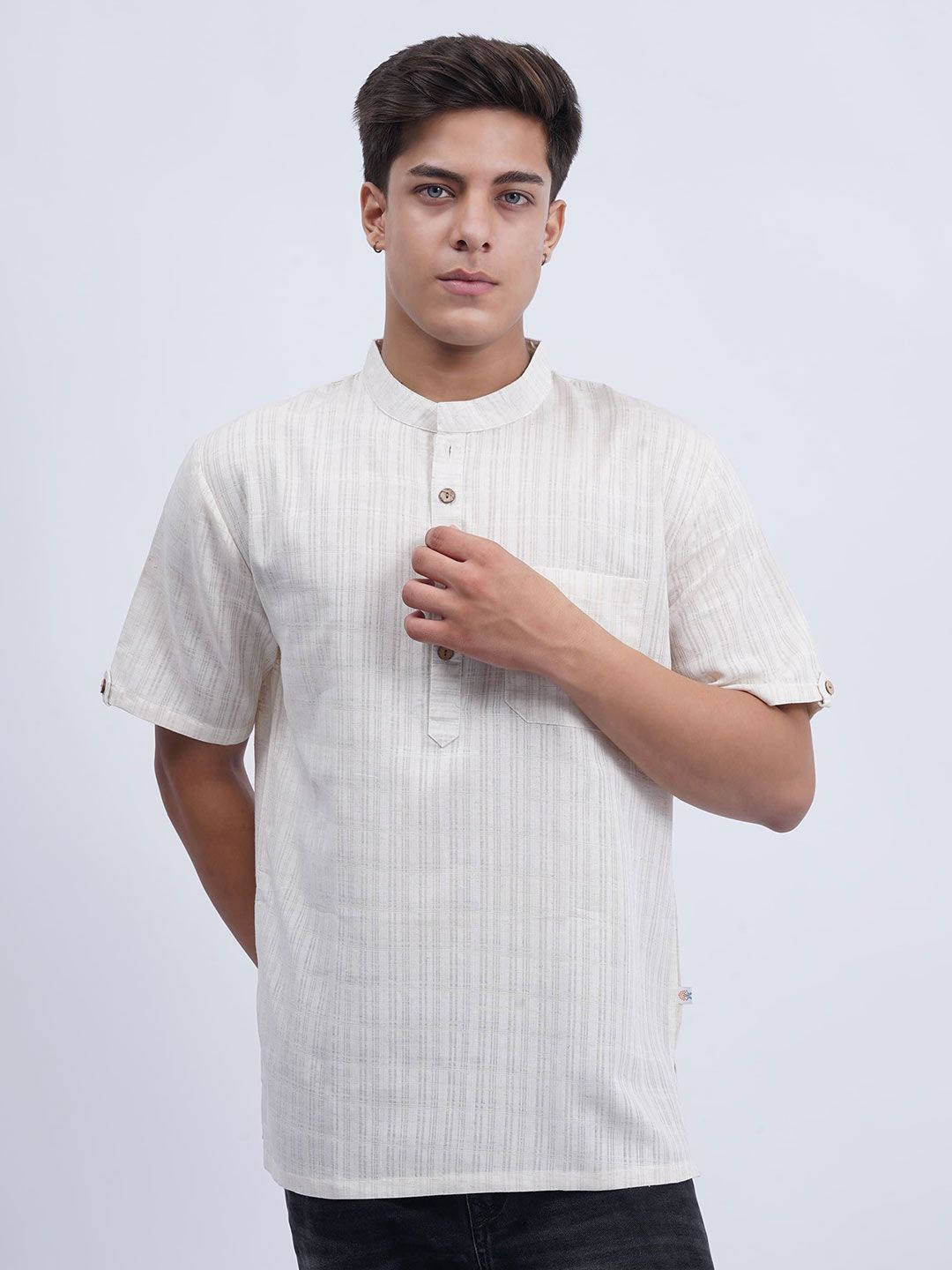 Cot'N Soft Men Mandarin Collar Khadi Handloom Kurta-picture-32