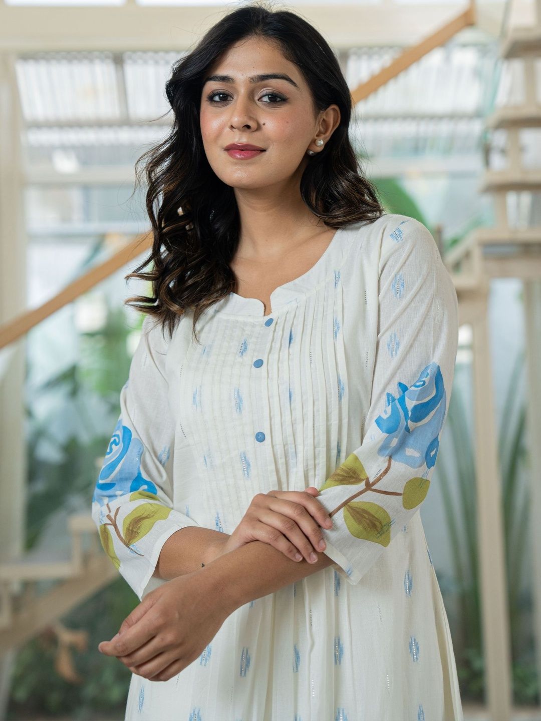 Indo Era Floral Printed Round Neck Straight Panelled Pure Cotton Kurta With Trouser-picture-25