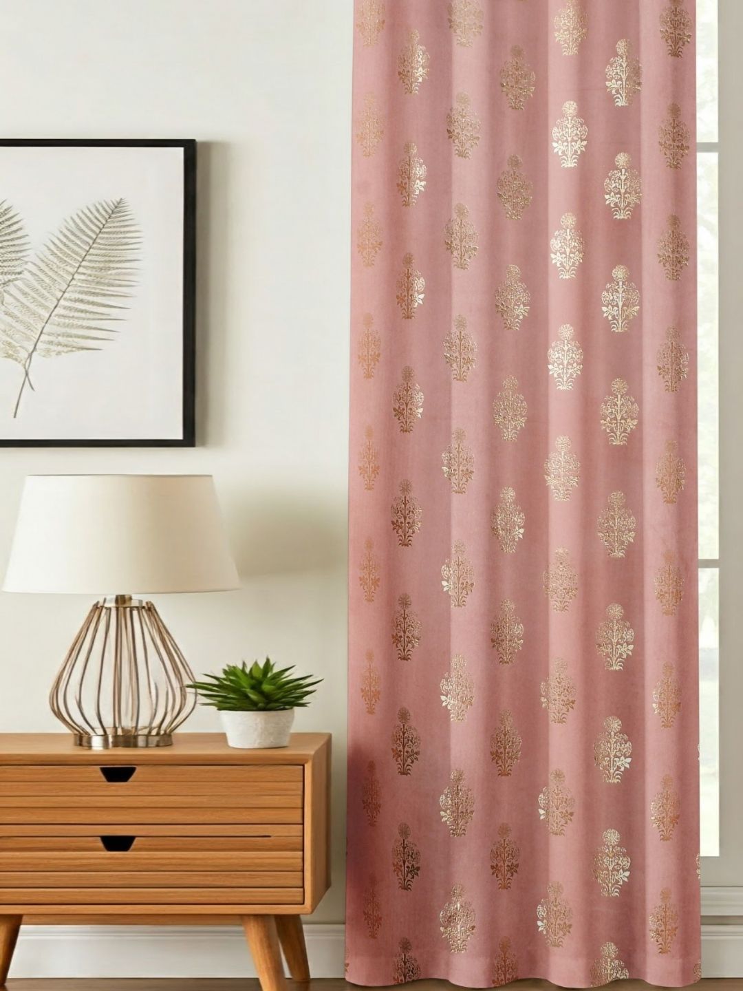 GEET CREATIONS Pink & Gold-Toned Floral Printed Room Darkening Velvet Long Door Curtain-picture-18